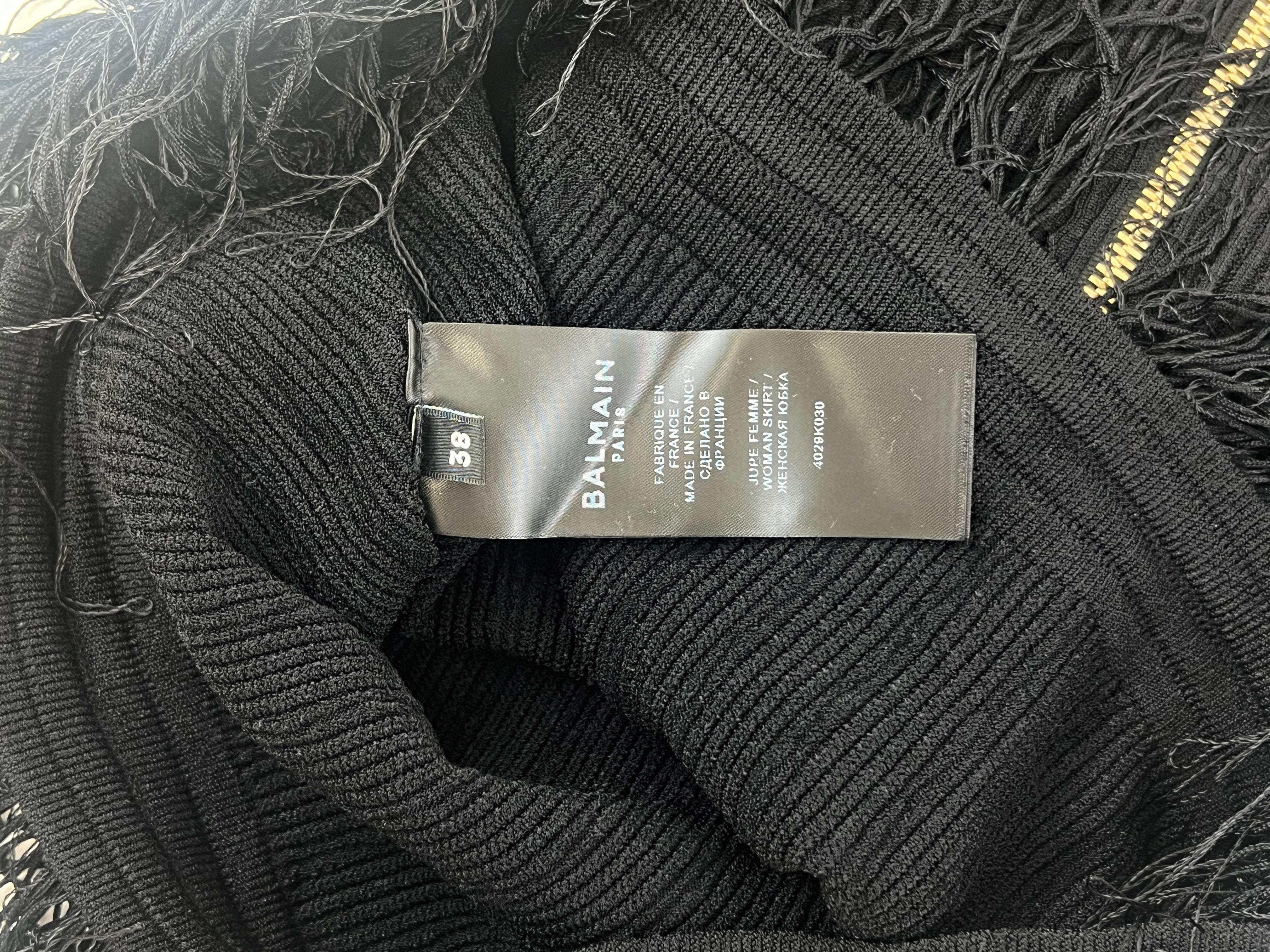 Balmain Fringed Ribbed-Knit Mini Skirt Size 38