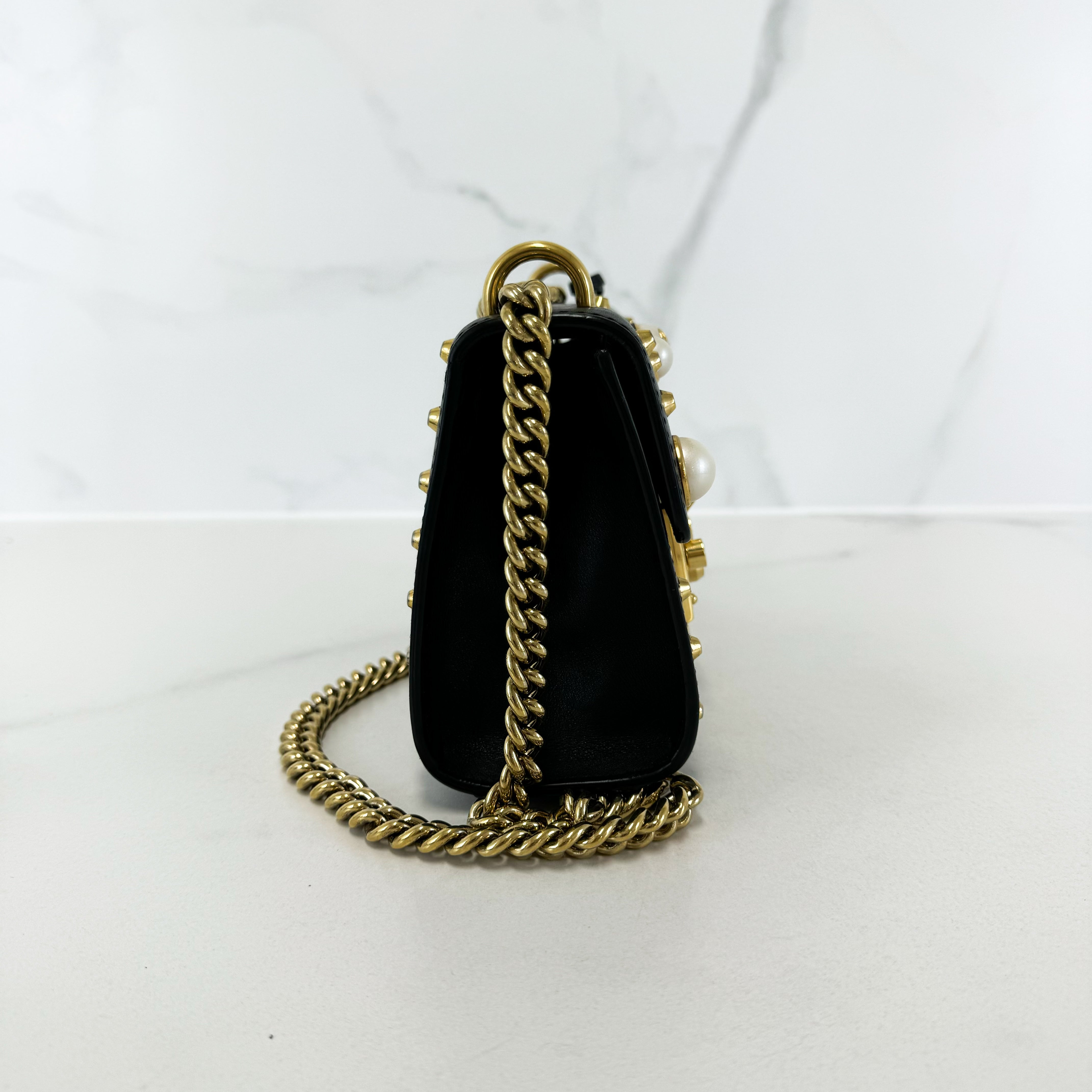 Gucci GG Black Pearl Stud Padlock Shoulder Bag