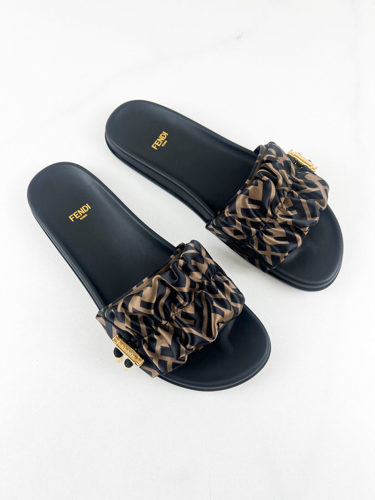 Fendi Vertigo Satin Slides Size 40