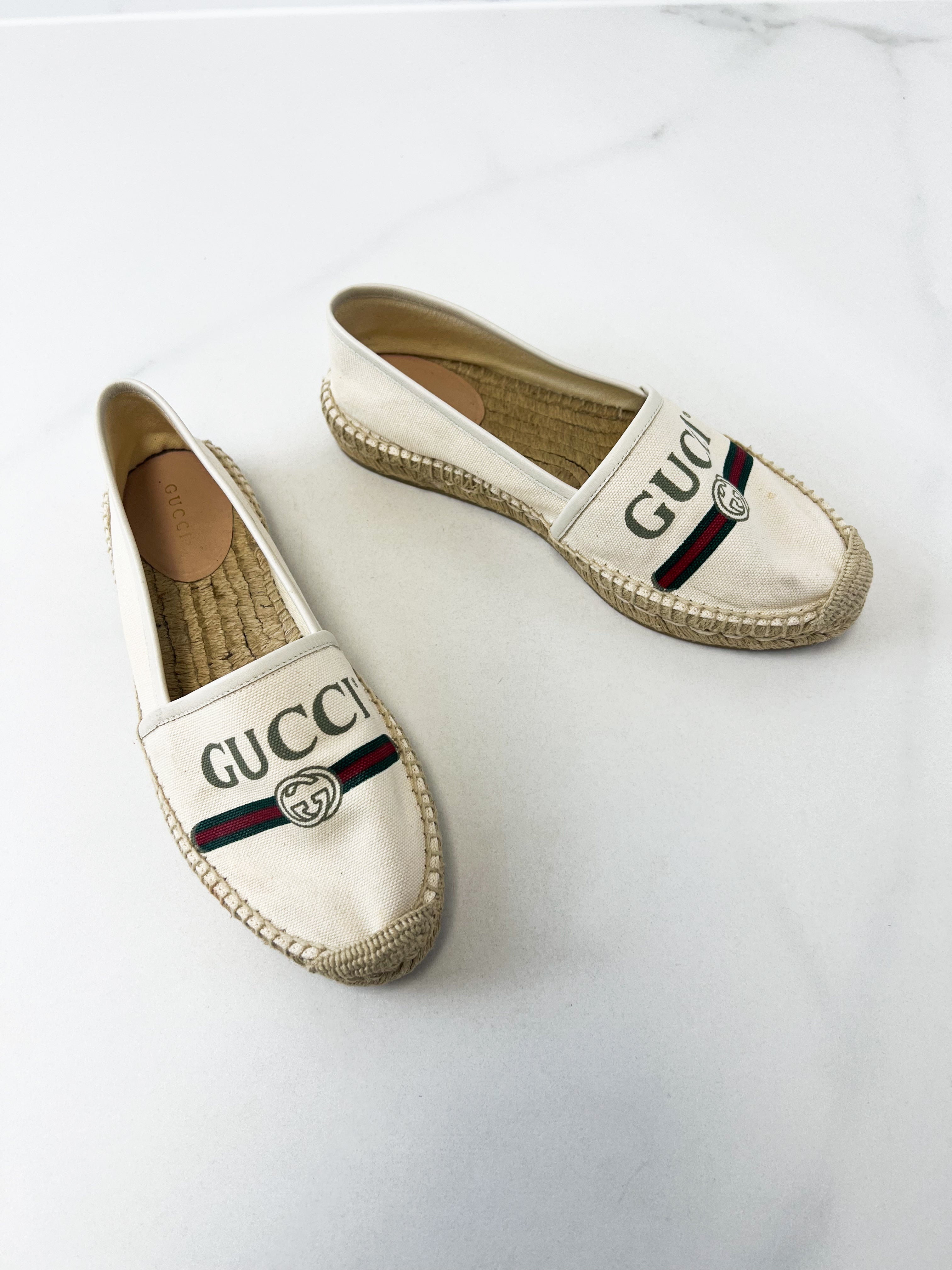 Gucci GG Espadrilles in Cream Canvas Size 37.5