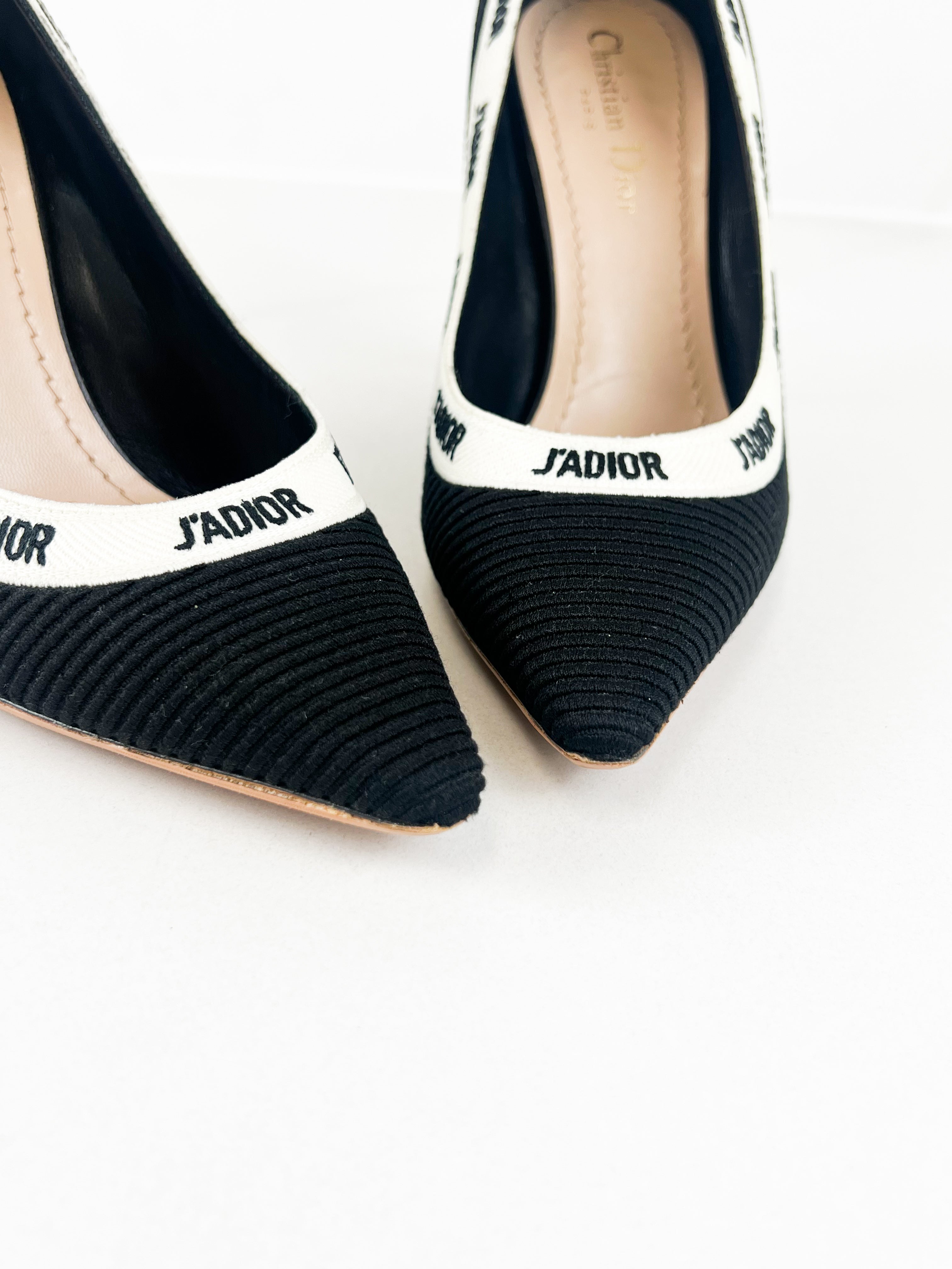 Christian Dior J'adior Black White Ribbon Heels Size 37