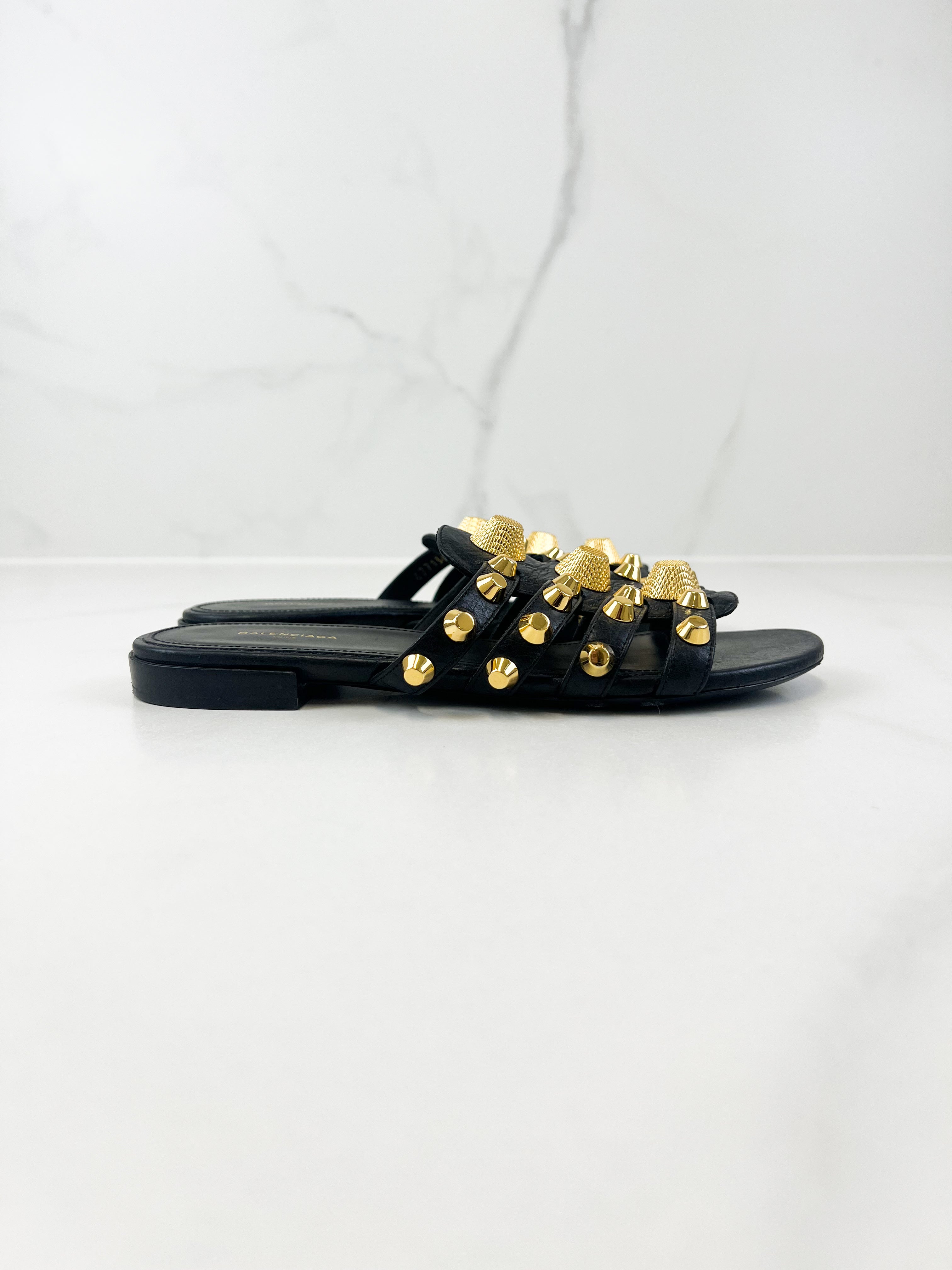 Balenciaga Leather Arena Flat Slides Mules Size 36