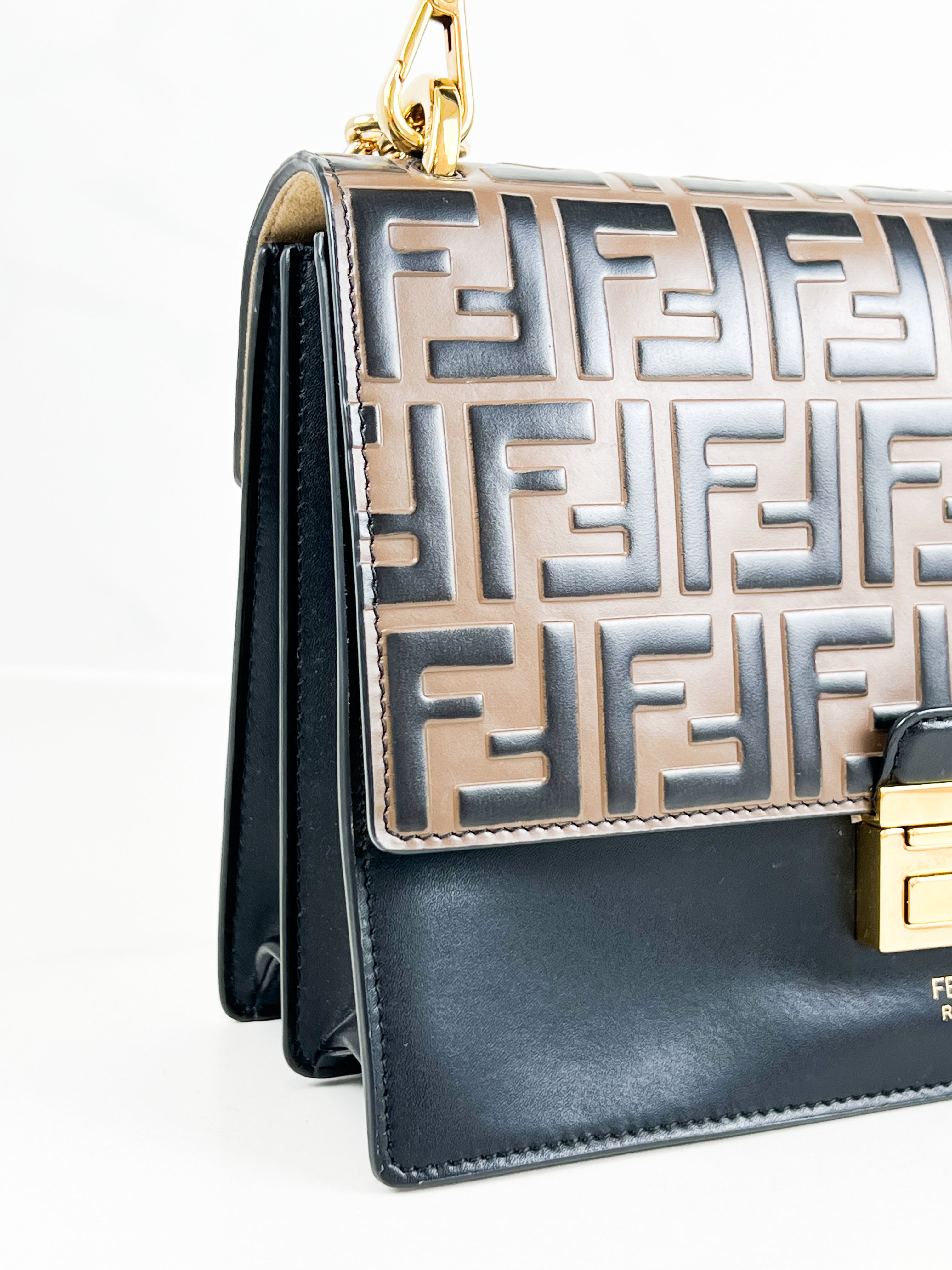 Fendi Kan I Medium Embossed Shoulder Flap Bag