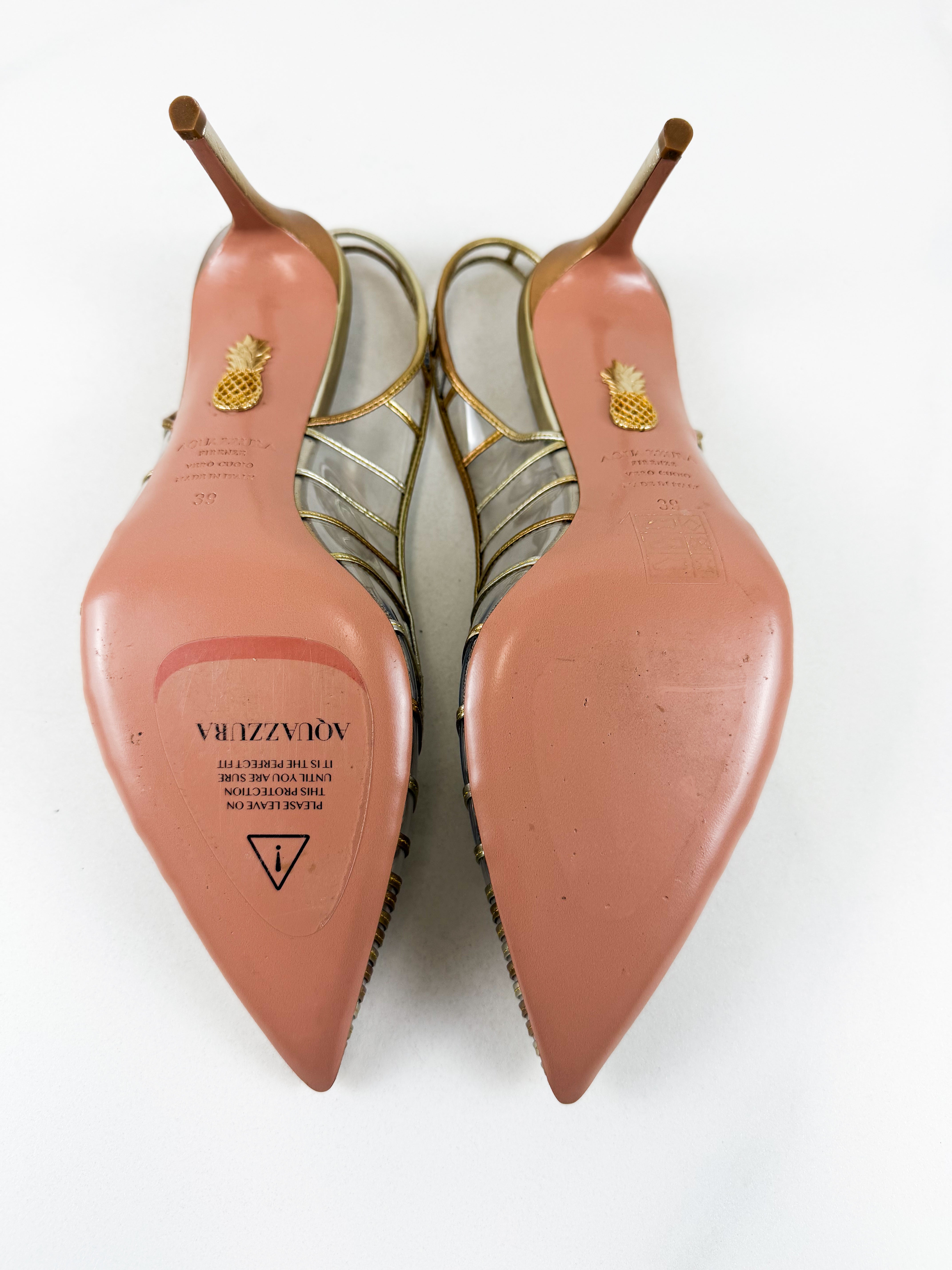 Aquazzura Call Me Sling Back in Gold Size 39