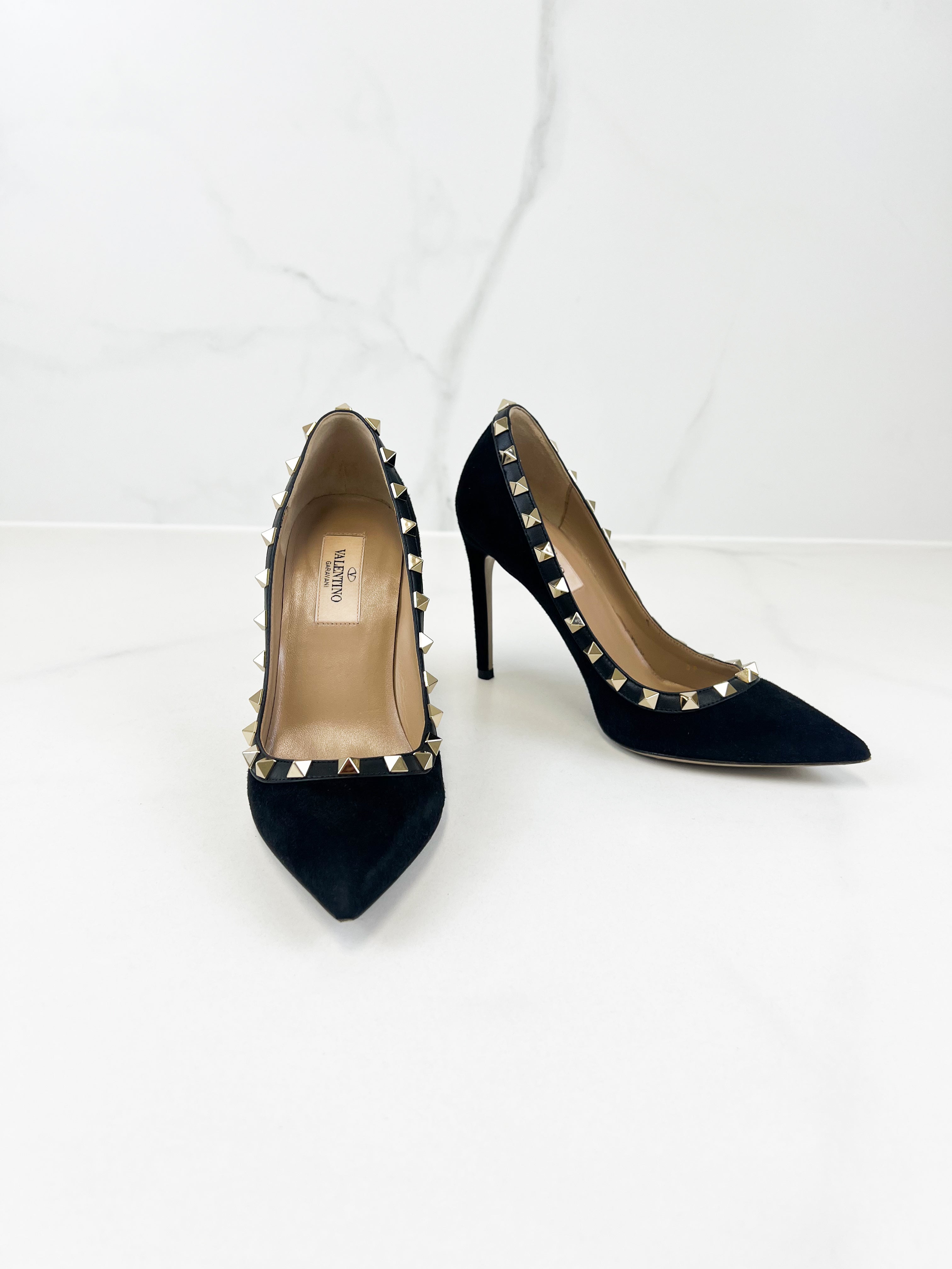Valentino Garavani Black Suede Rockstud Pumps Size 35