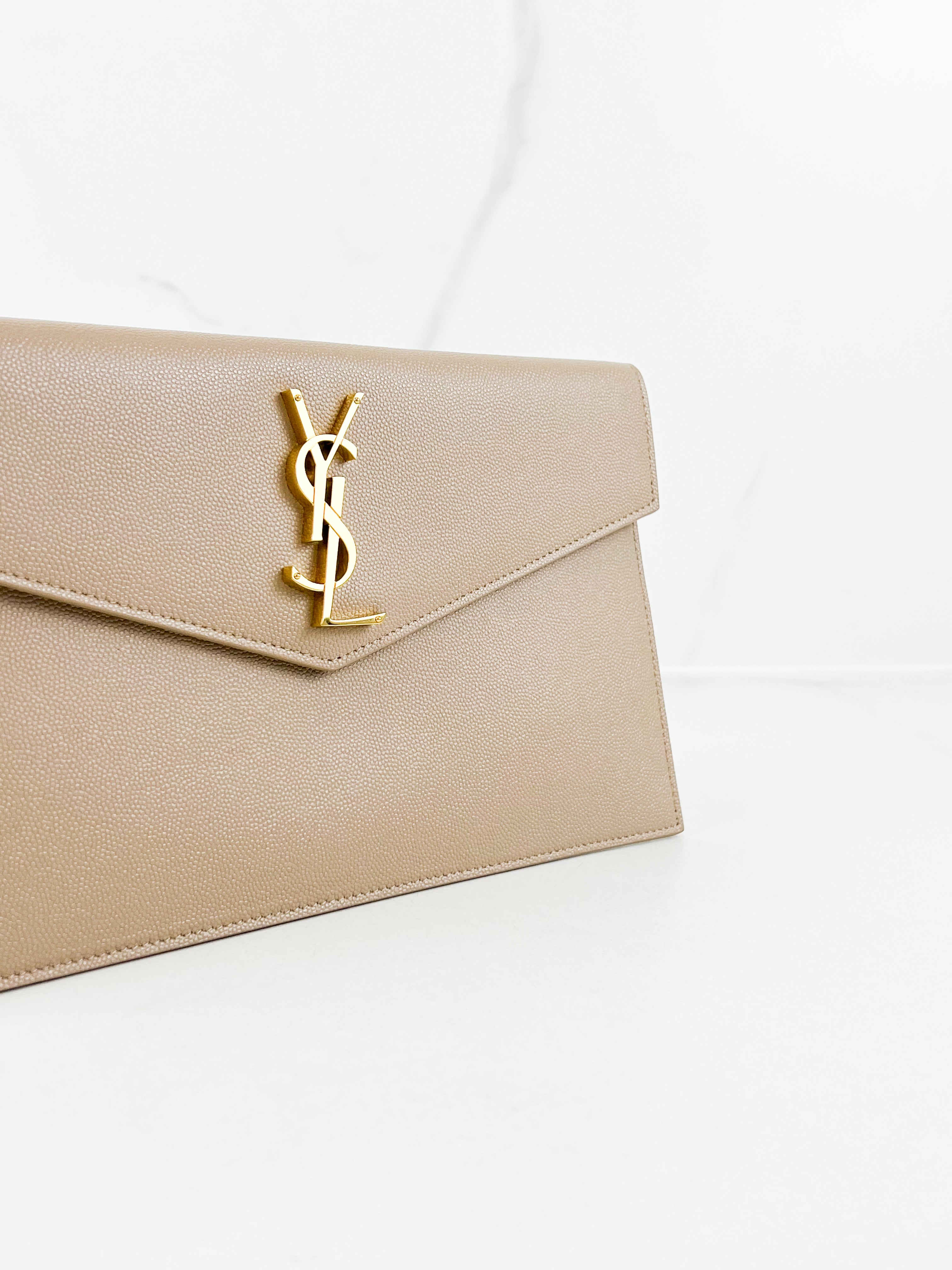 Saint Laurent Beige Uptown Envelope Clutch