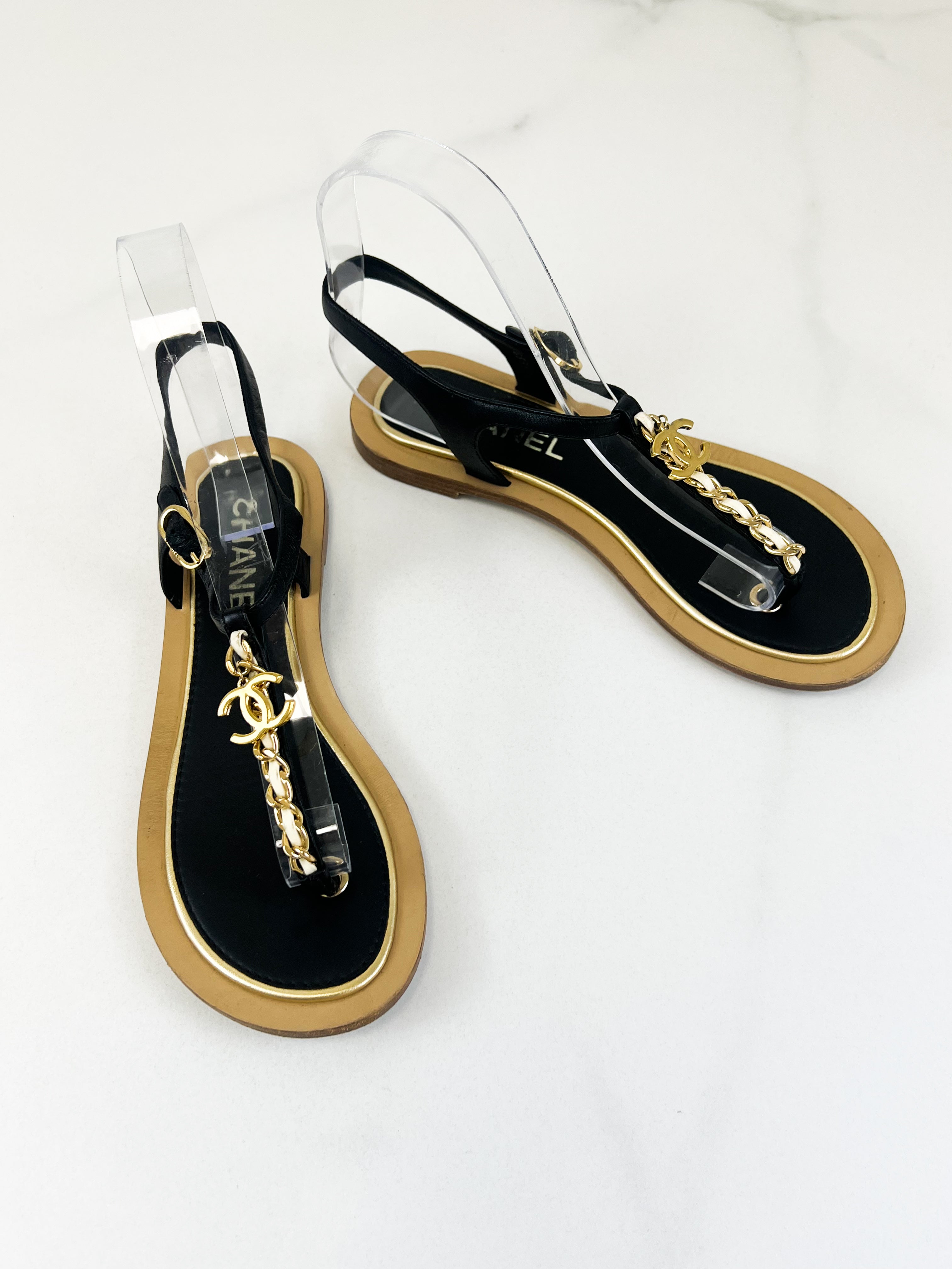 Chanel CC Chain Flat Chain Sandal Size 35