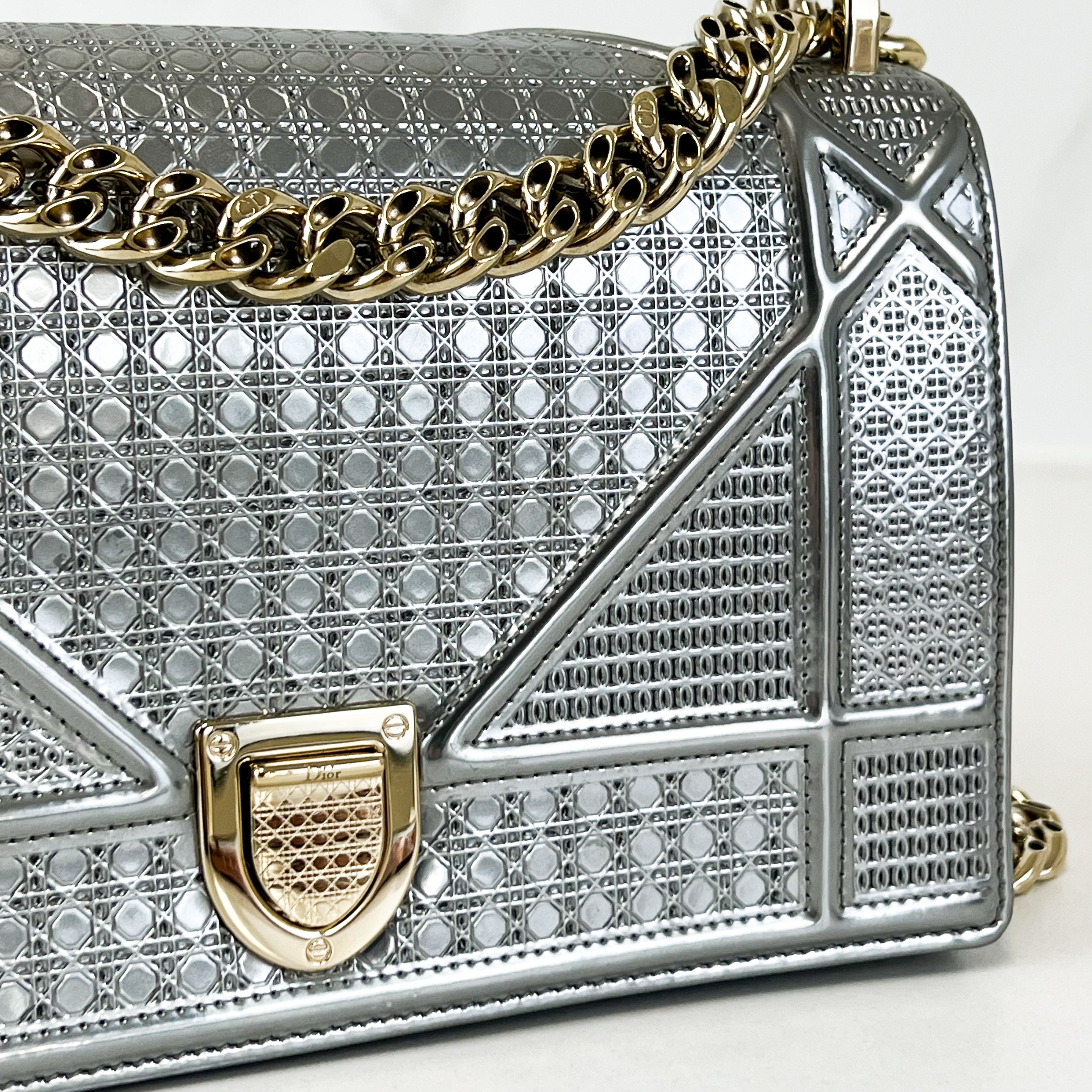Christian Dior Metallic Silver Small Diorama Shoulder Bag