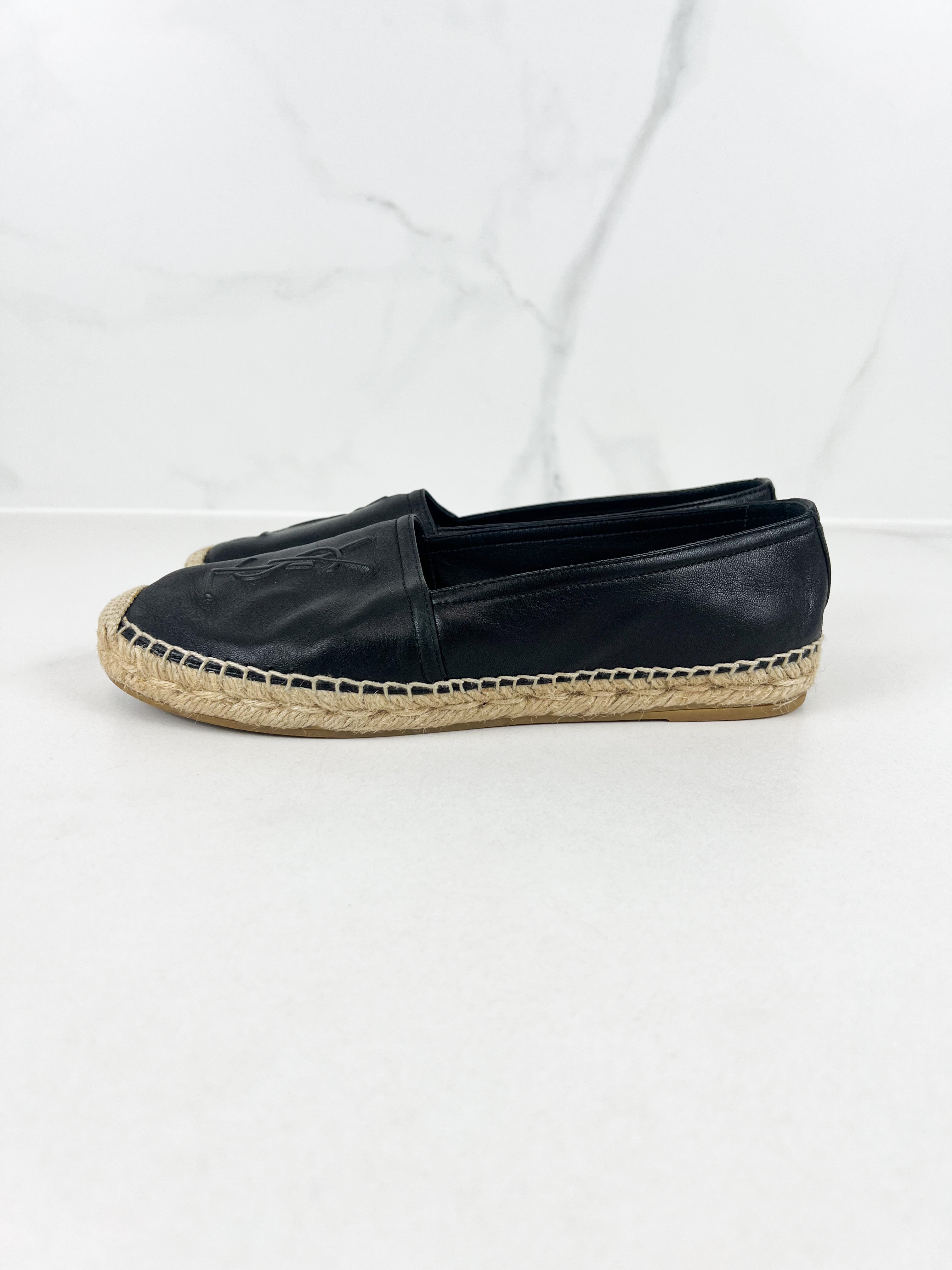 Saint Laurent Black Monogram Espadrilles Size 37.5