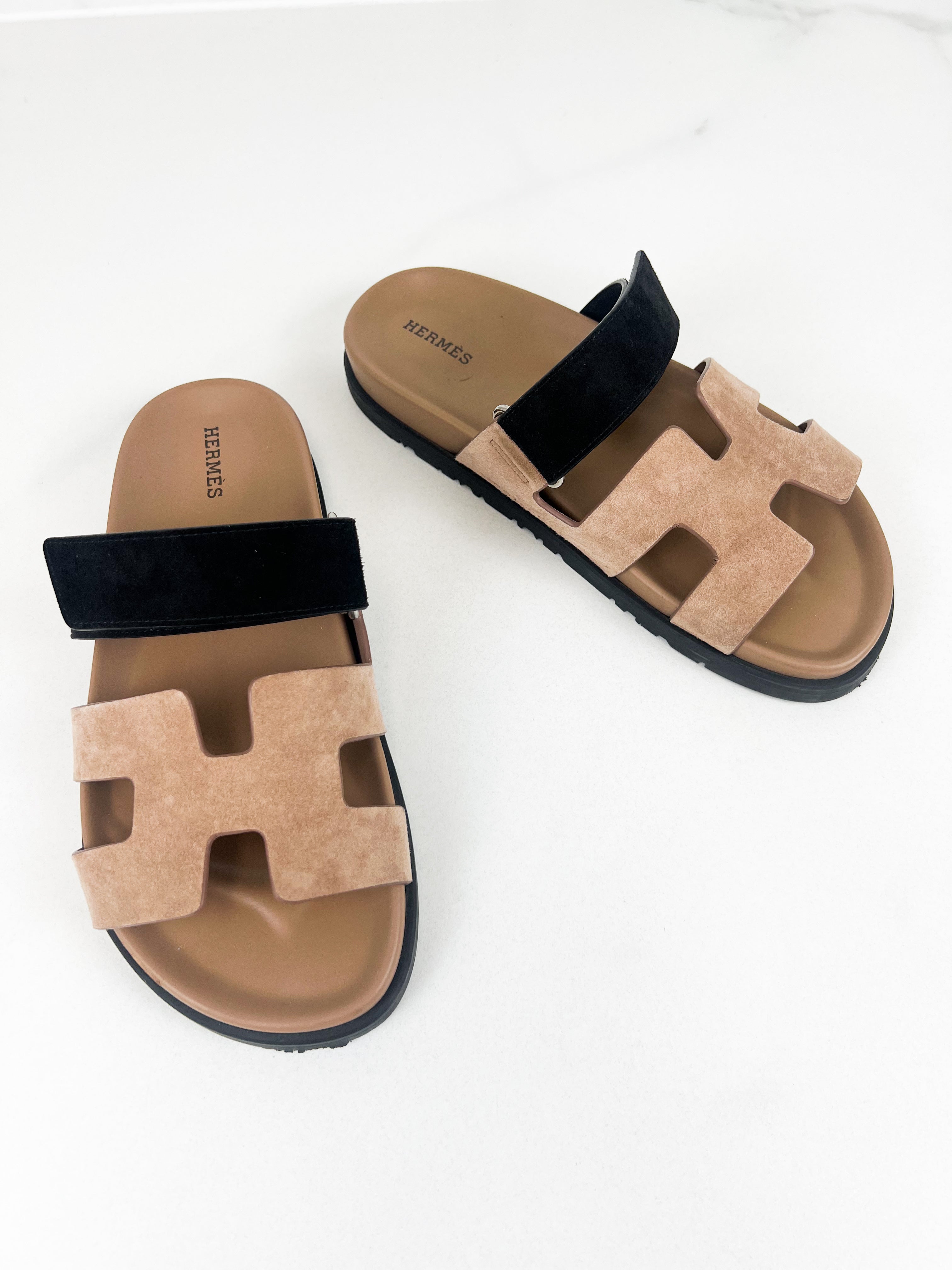 Hermes Chypre Sandals in Rose Perle Size 38