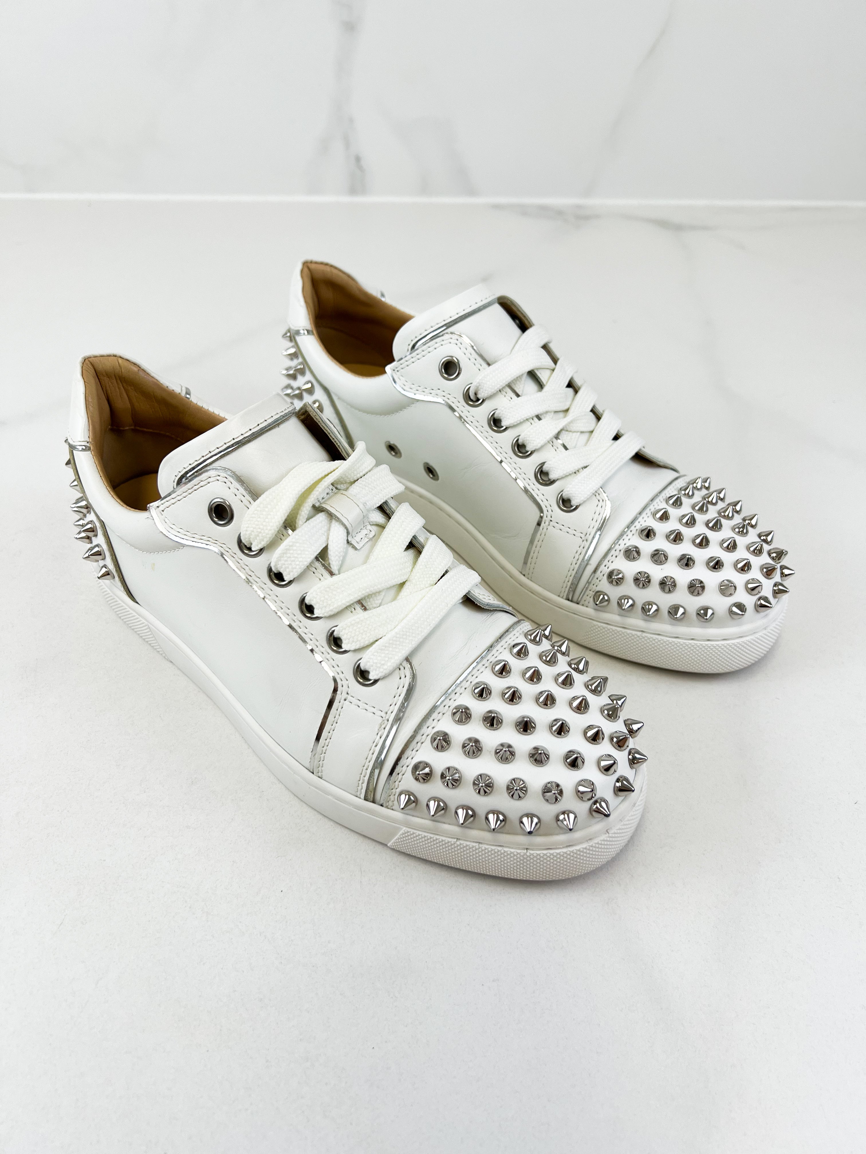 Christian Louboutin White Viera Spikes Size 37