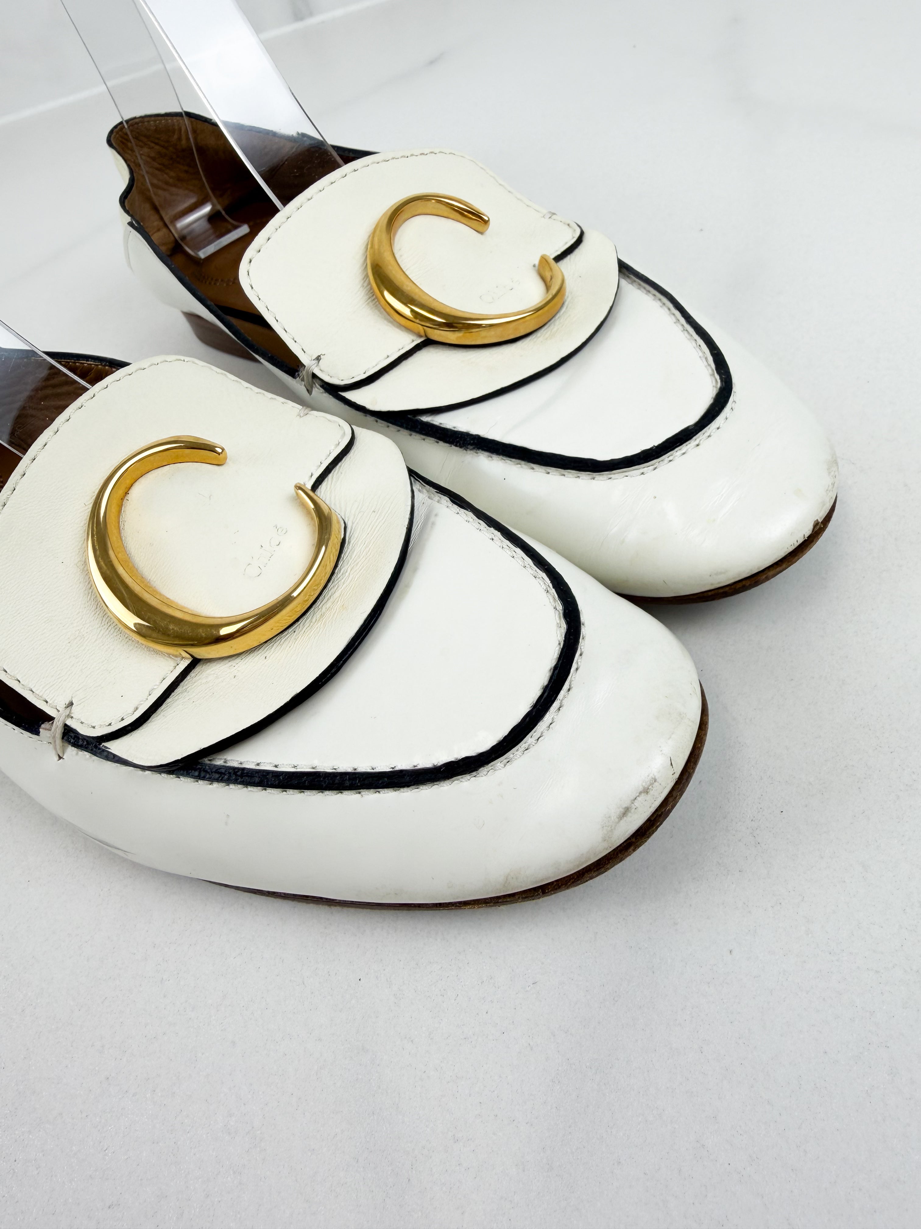 Chloe White Leather Loafers Size 38