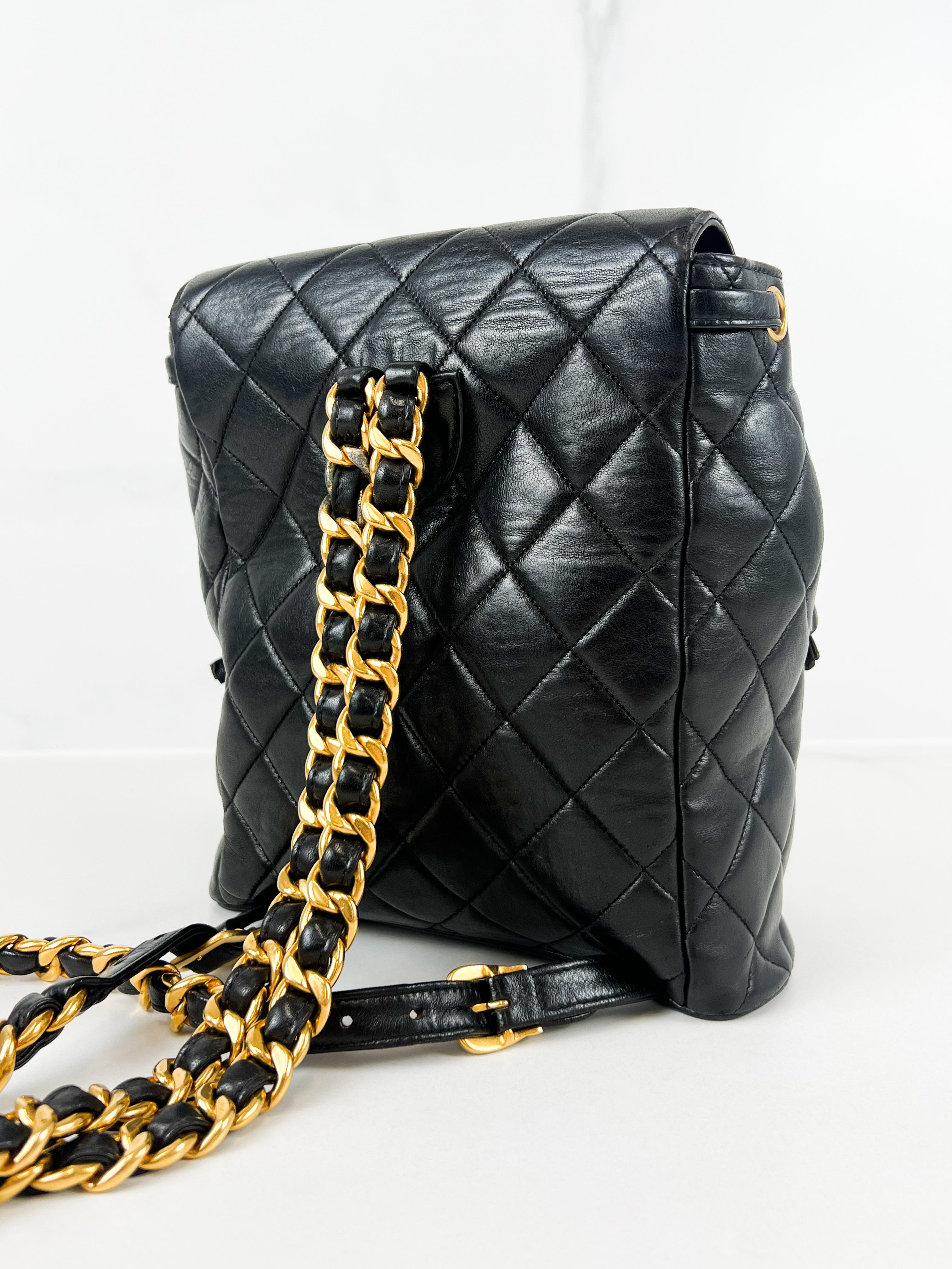 Chanel Black Leather Quilted Calfskin Backpack with GHW