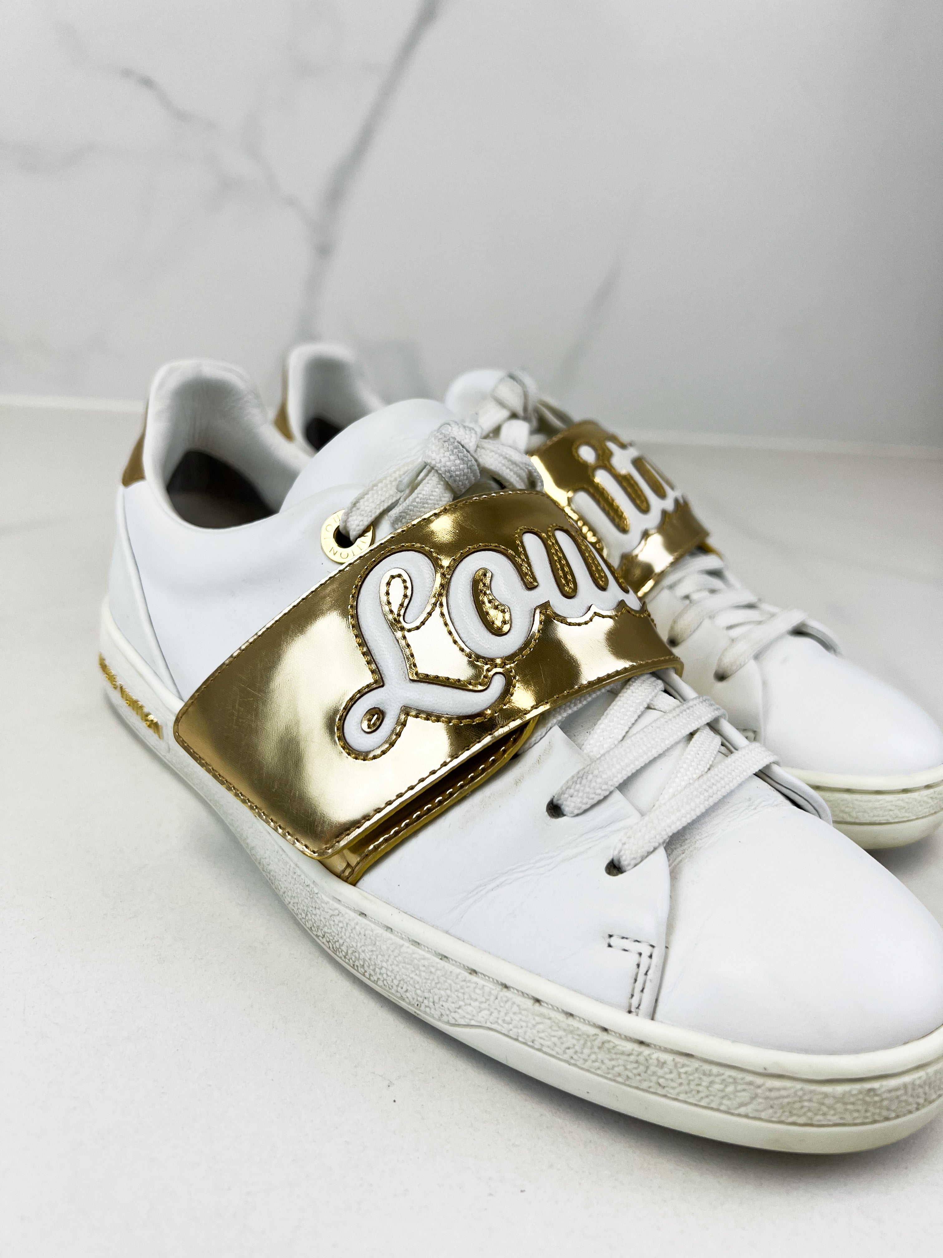 Louis Vuitton White/Gold Frontrow Sneakers Size 36.5