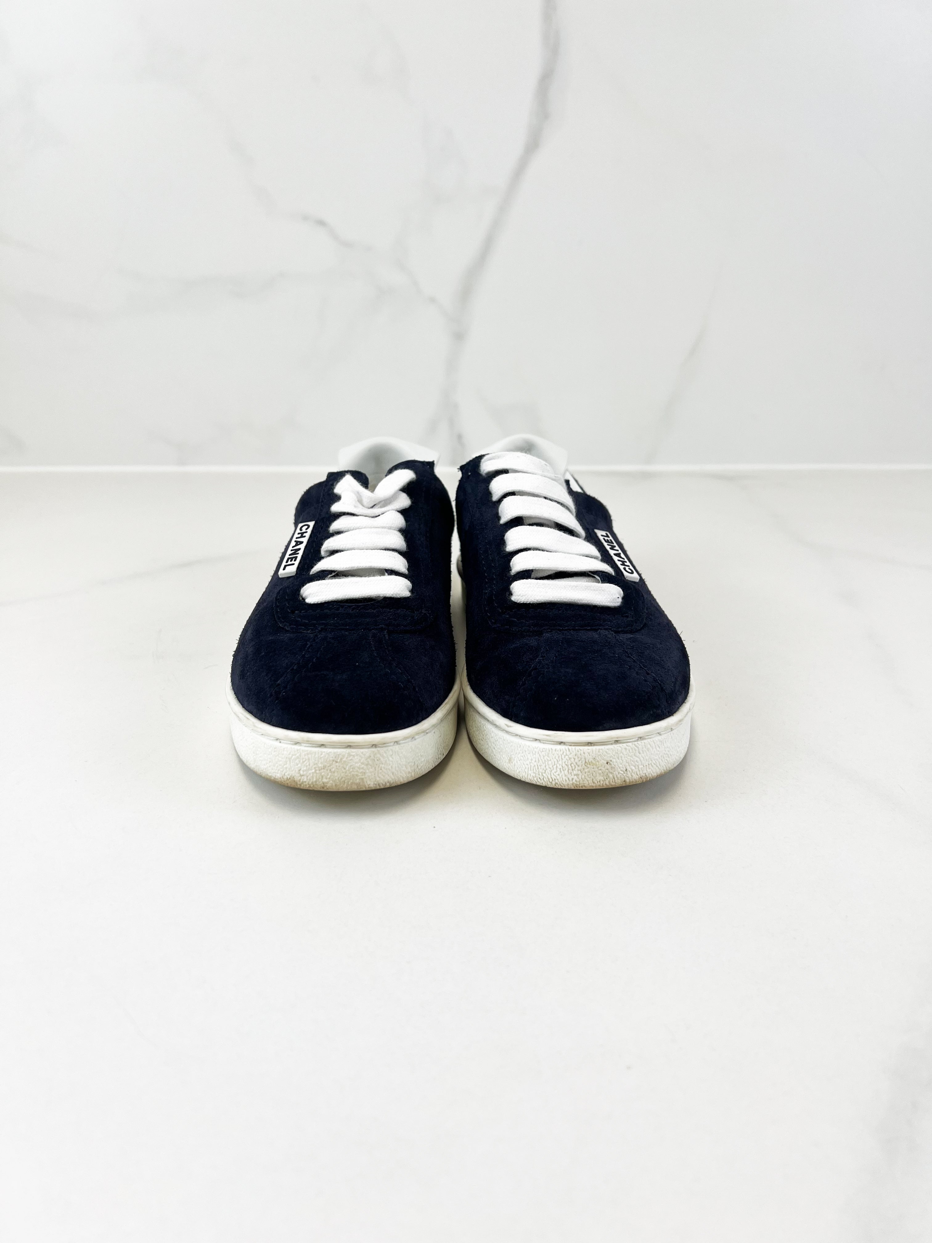Chanel CC Suede Navy Sneaker Size 37