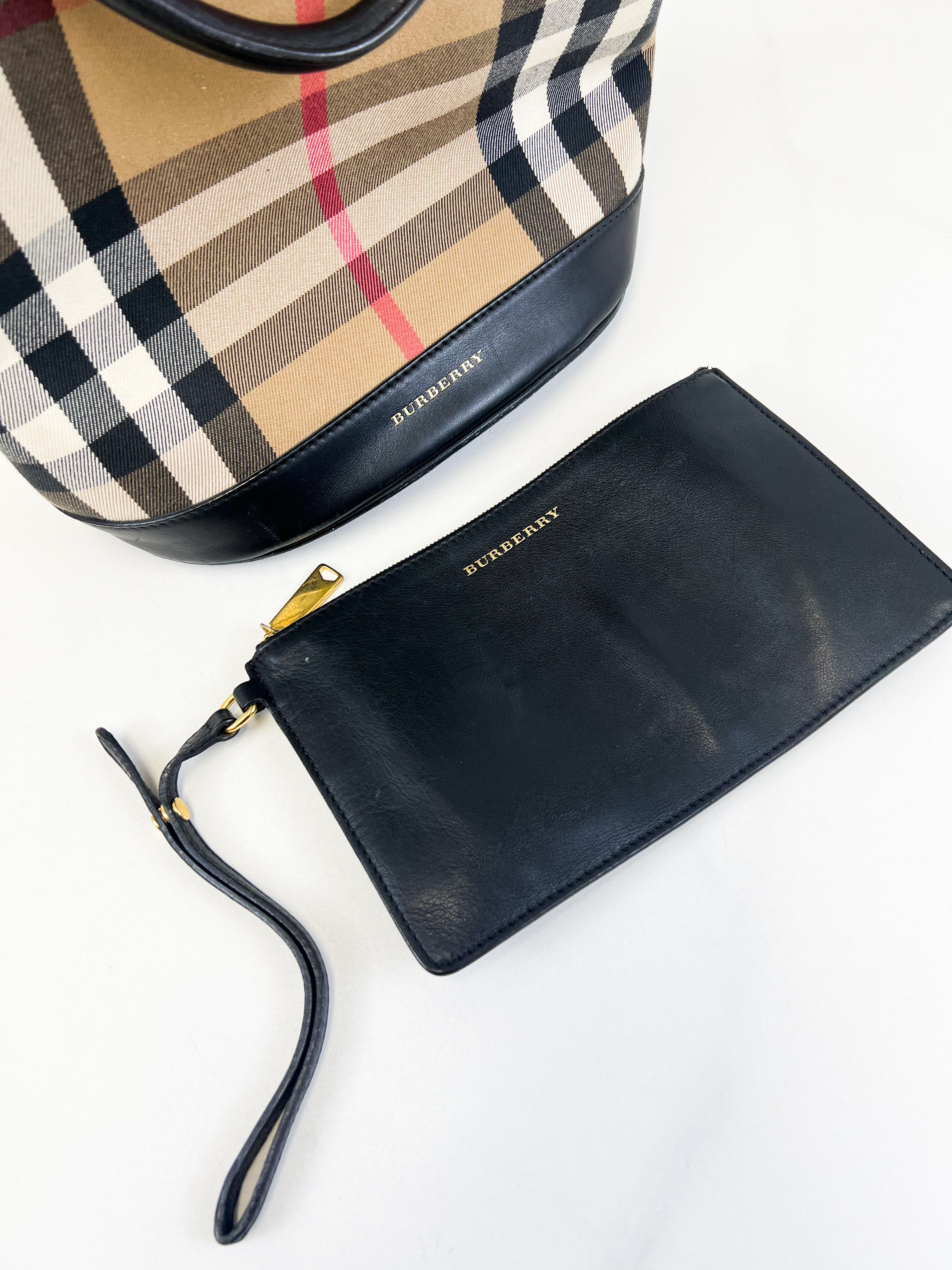 Burberry House Check & Leather Bucket Bag