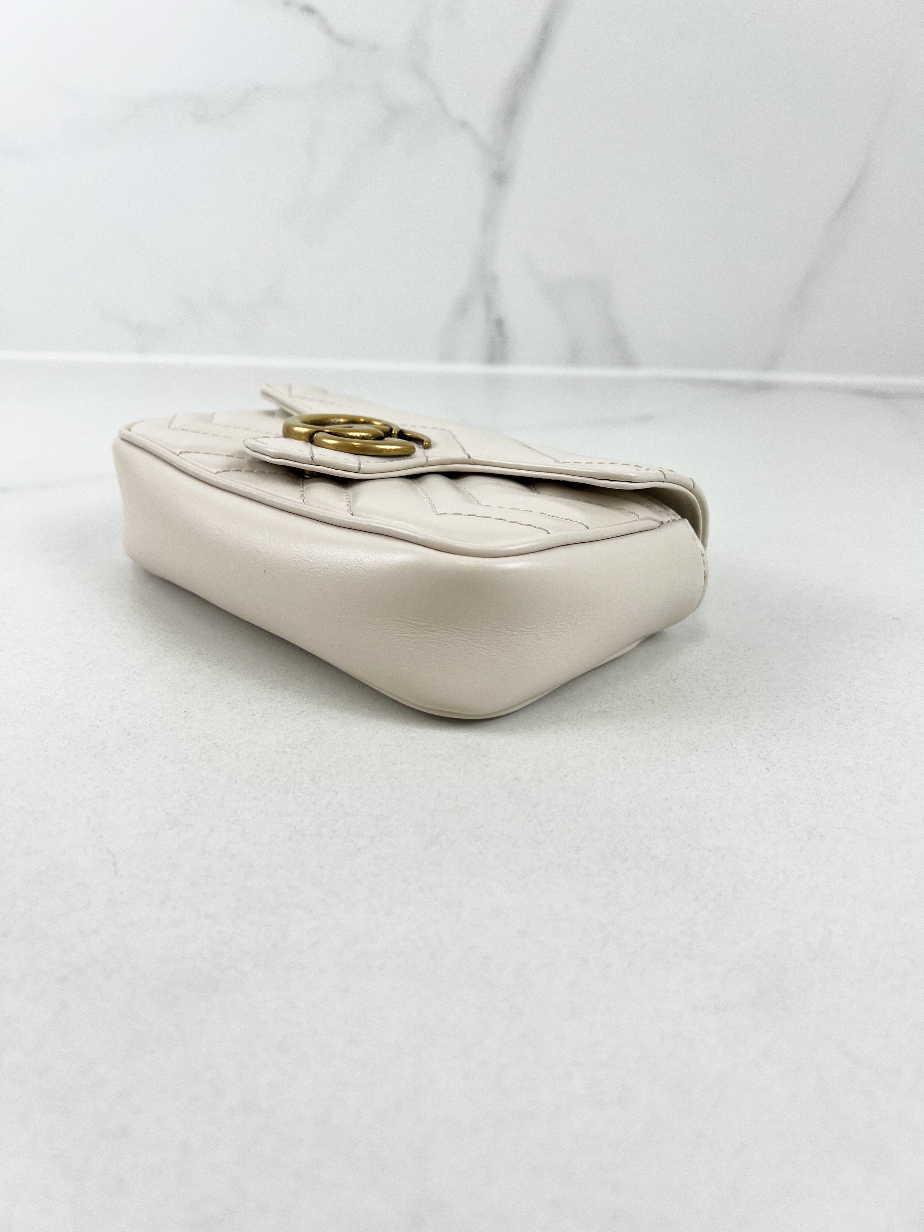 Gucci White GG Marmont Matelasse Super Mini Bag