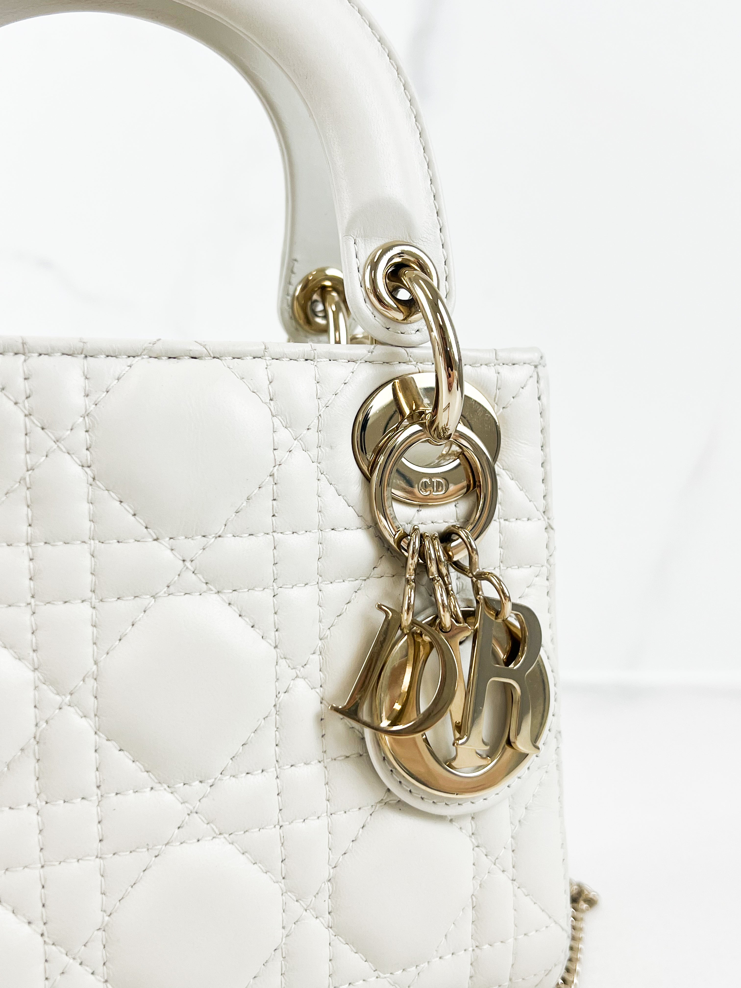 Christian Dior Mini Lady Dior Cannage Leather in White