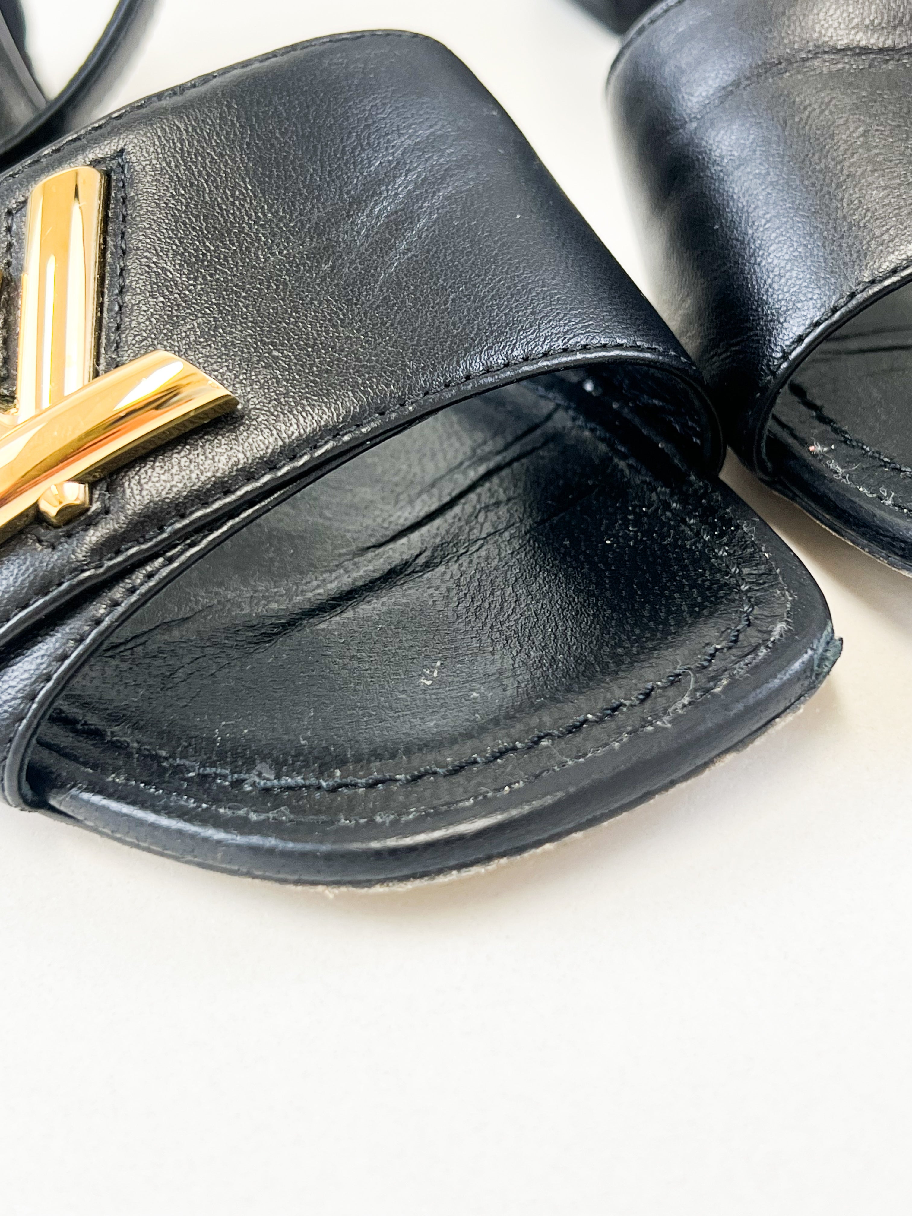 Louis Vuitton Black Leather LV Logo Sandal Size 38