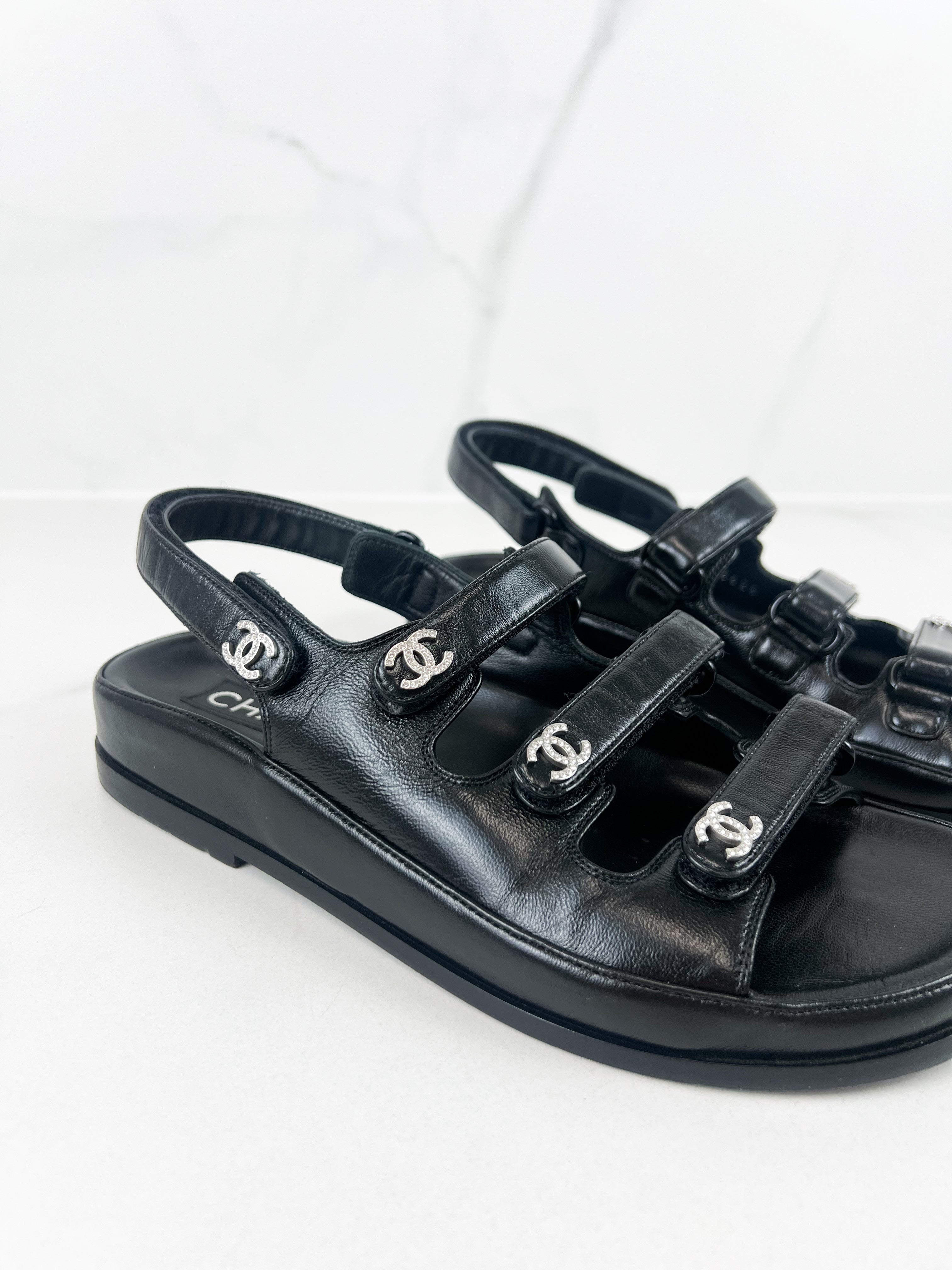 Chanel Black Leather Dad Sandal Size 35.5C