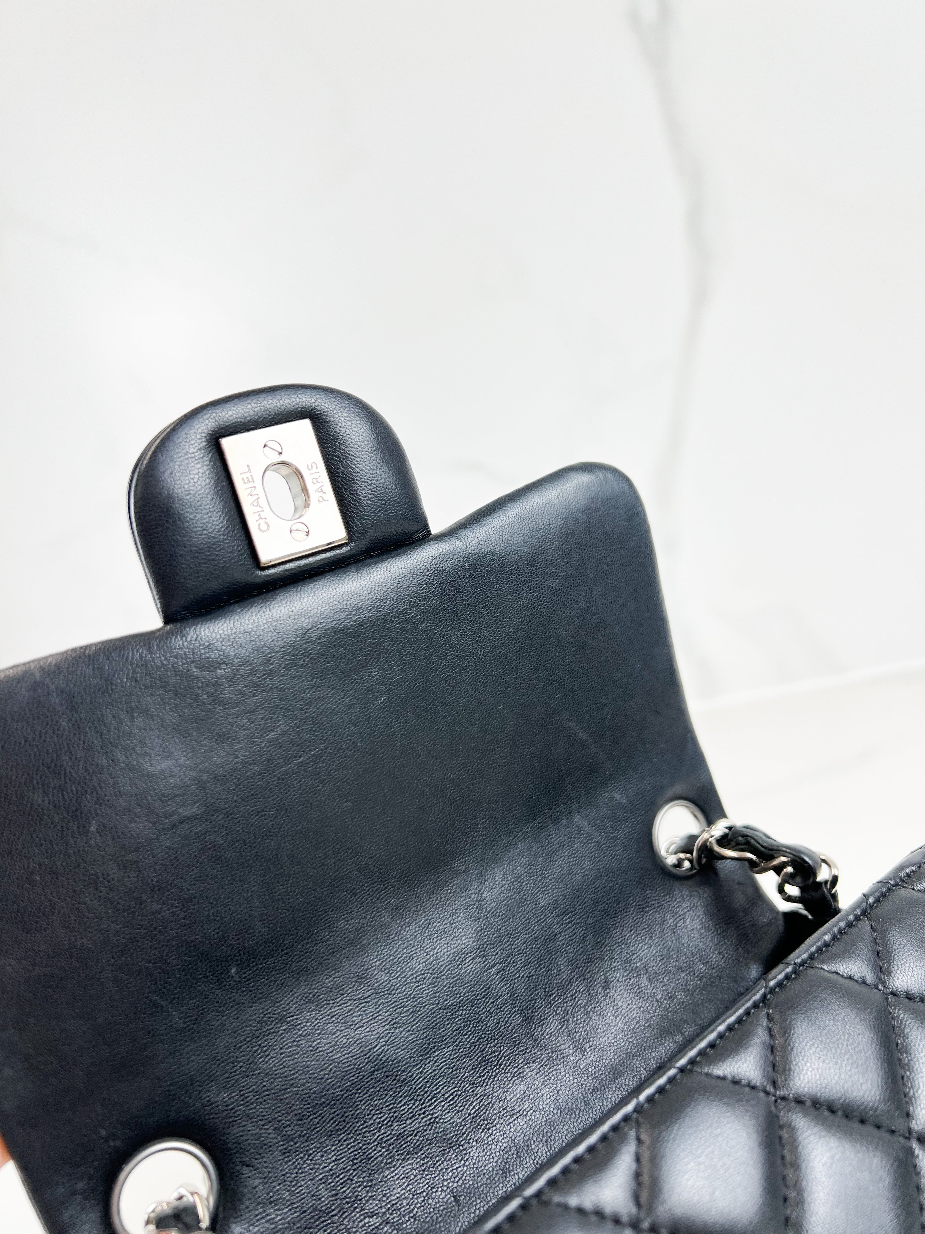 Chanel Mini Square in Black Lambskin with SHW