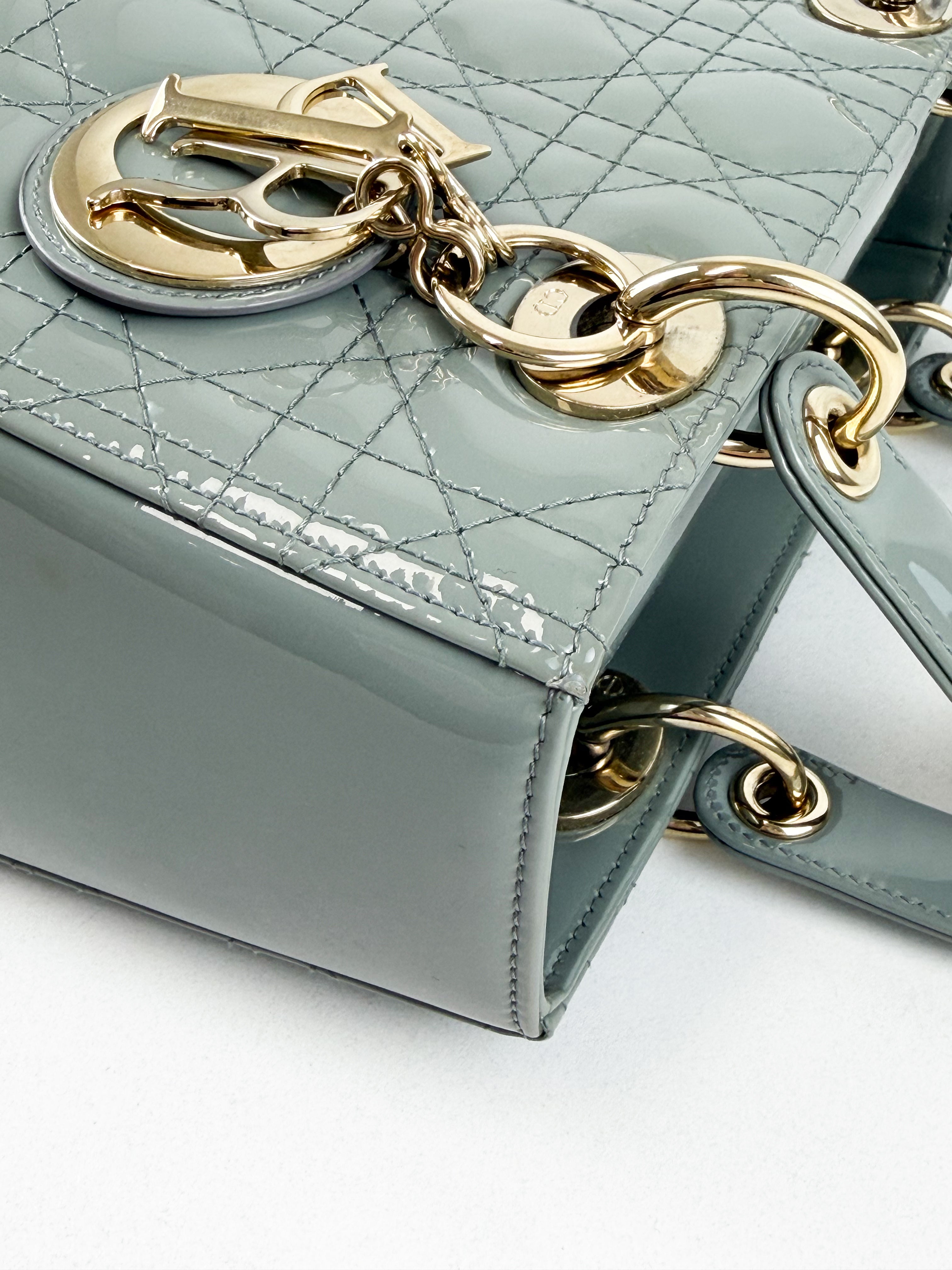 Christian Dior Medium Lady Dior In Grey Patent with GHW