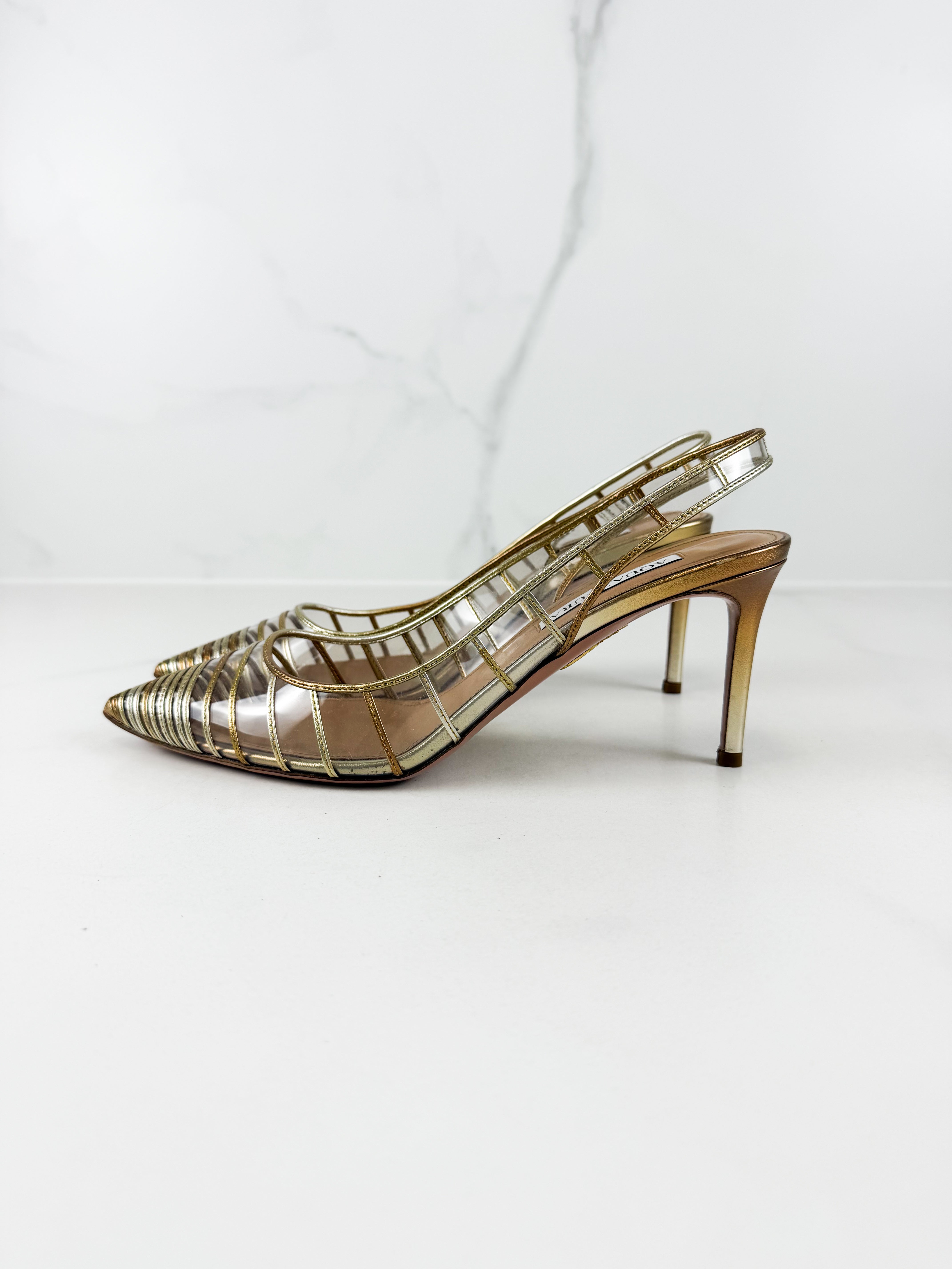 Aquazzura Call Me Sling Back in Gold Size 39