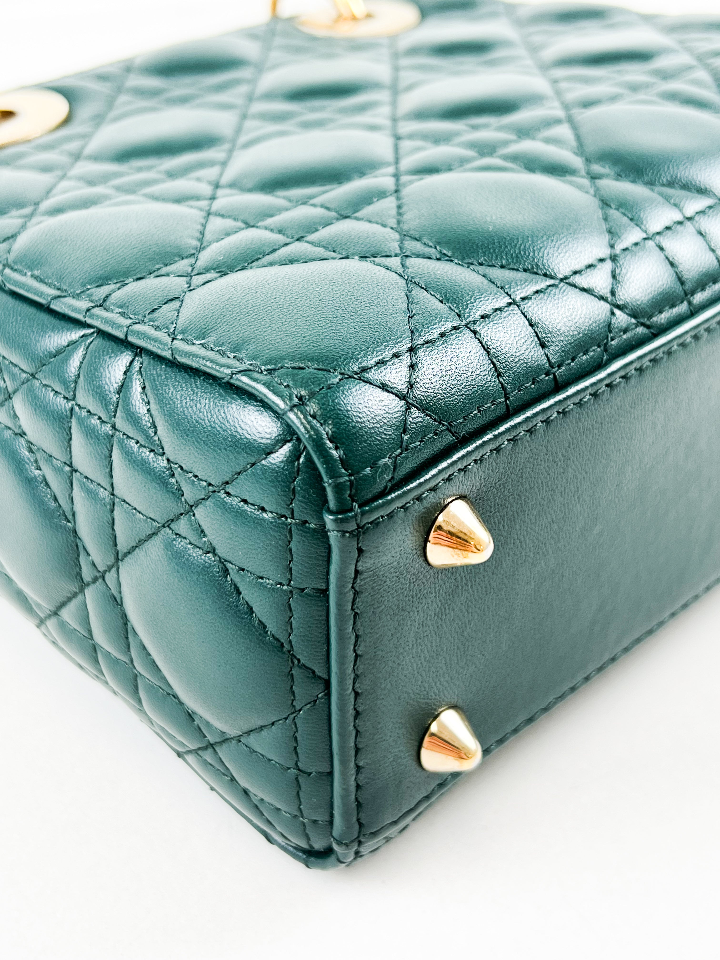 Christian Dior Small Lady Dior In Cedar Green Lambskin with GHW