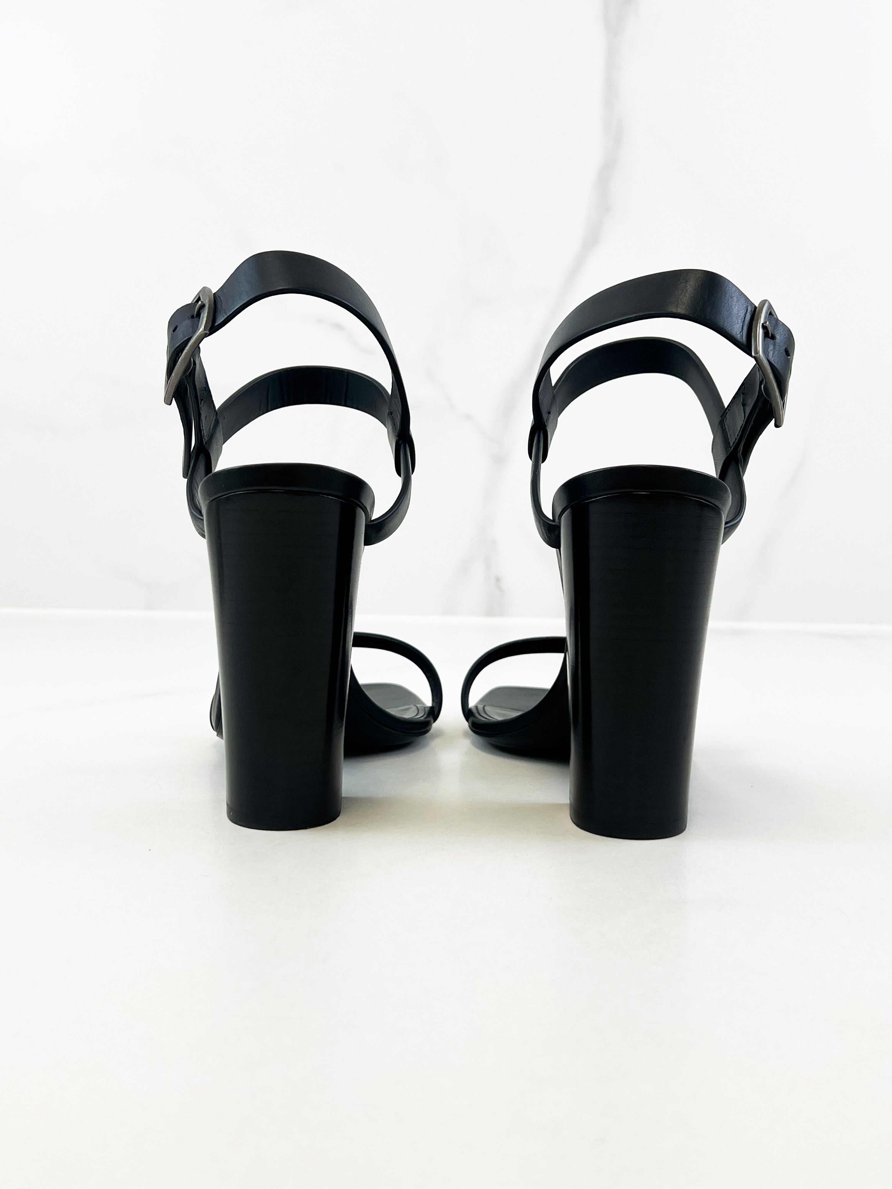 Saint Laurent Black Leather Sandal Heel Size 41