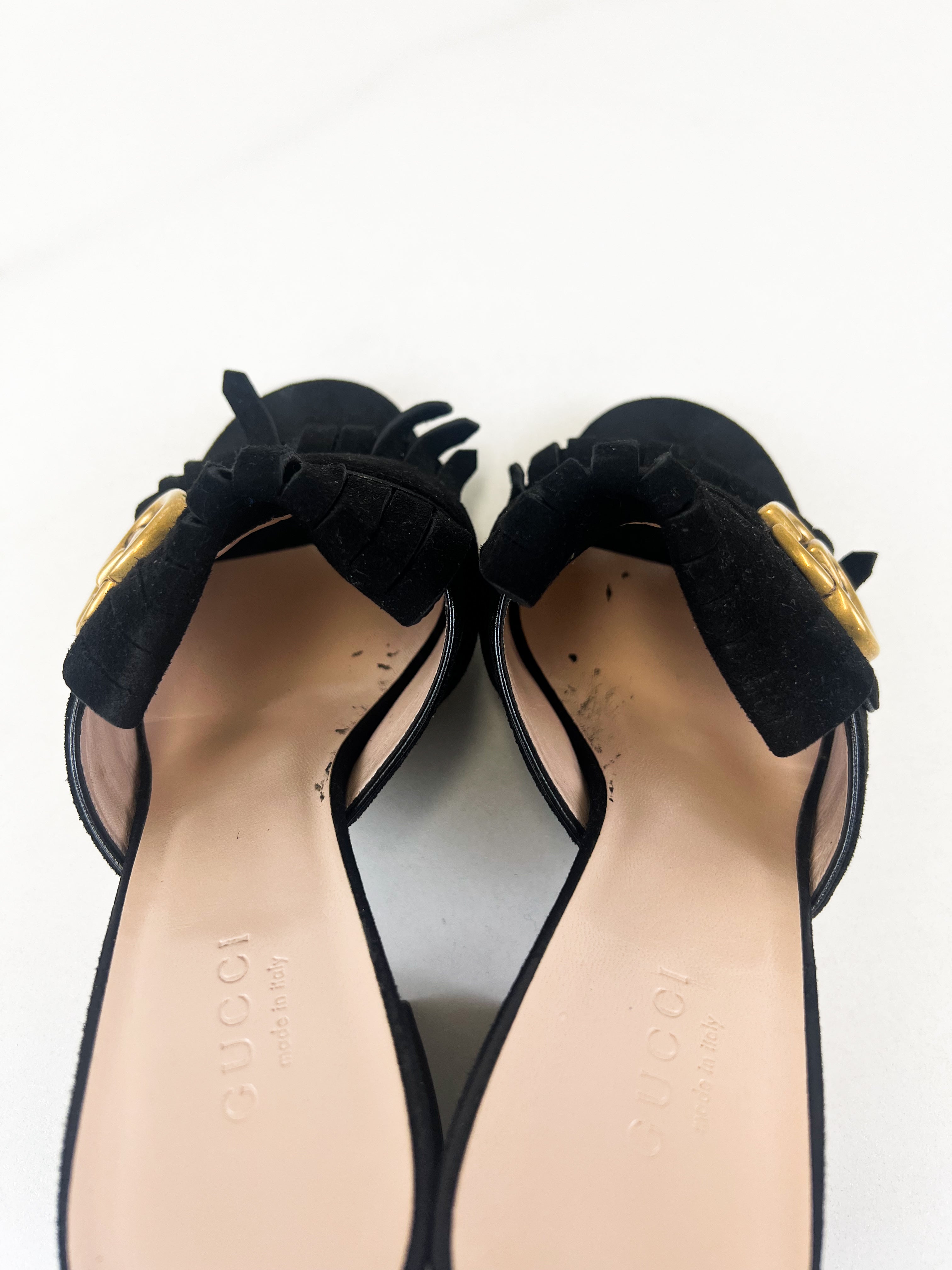 Gucci GG Marmont Black Fringed Mules Size 37