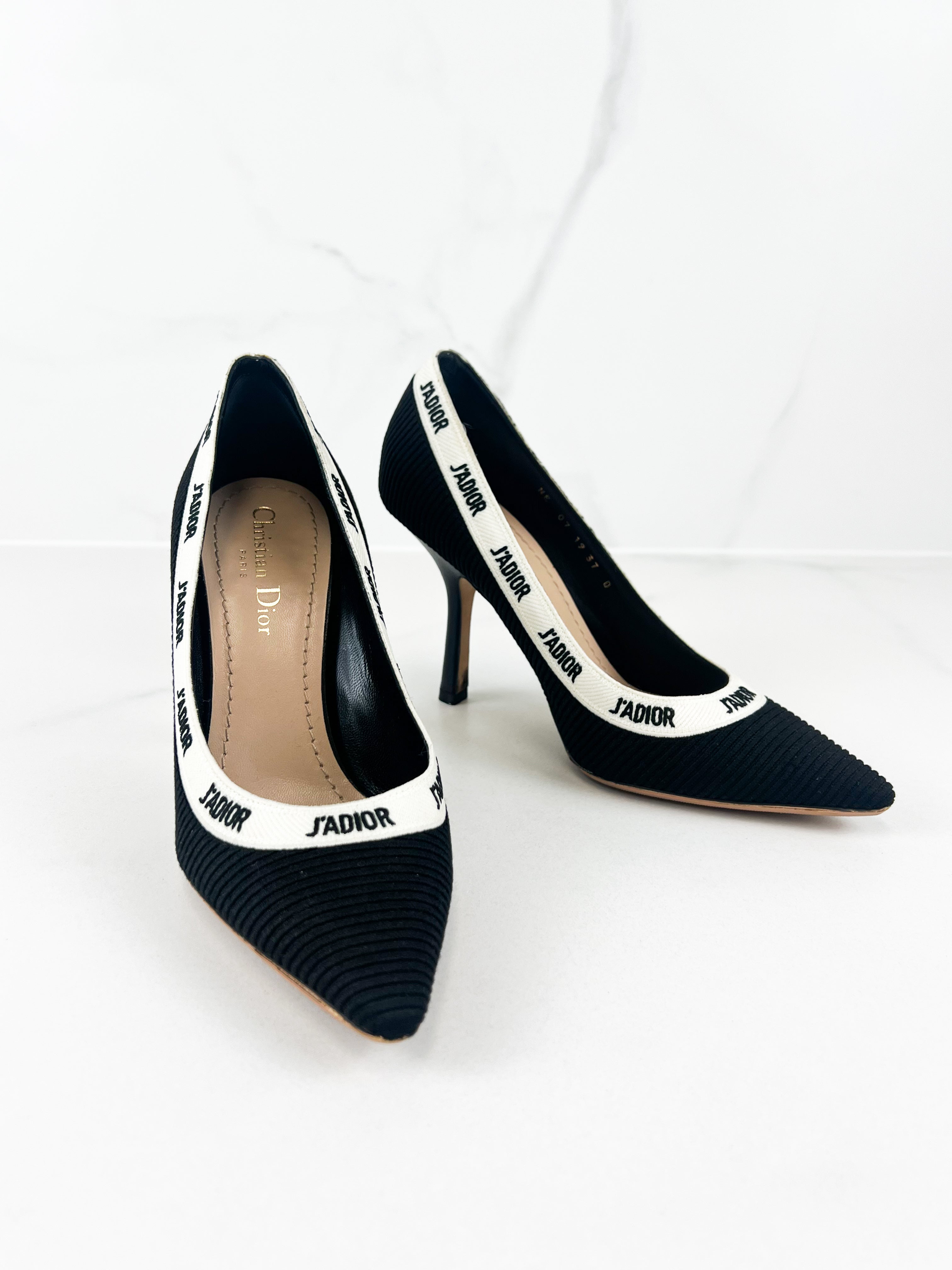 Christian Dior J'adior Black White Ribbon Heels Size 37