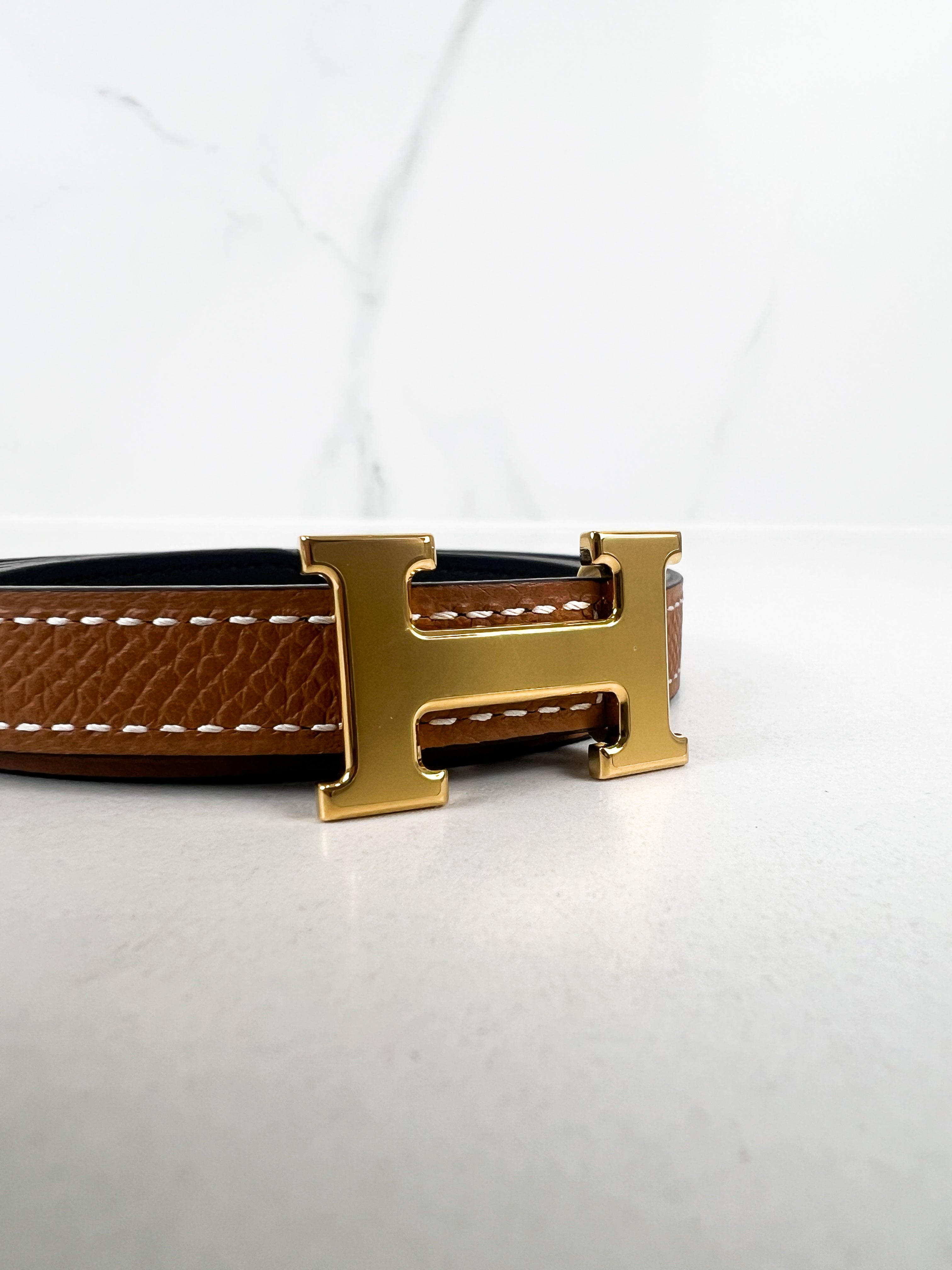 Hermes Mini 5352 H Belt Buckle & Reversible Leather Strap 13mm Size 80 with GHW