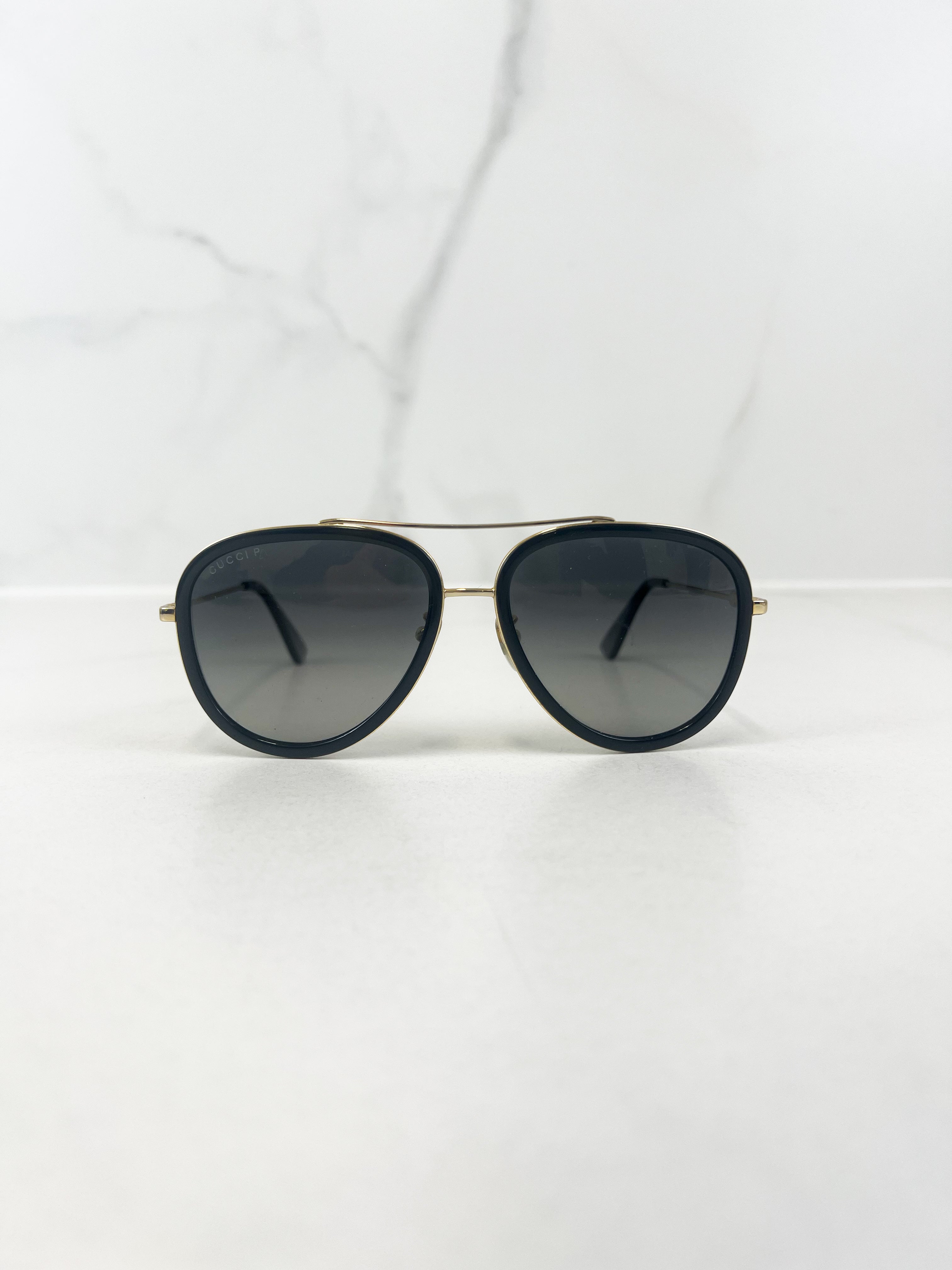 Gucci Black Frame Aviator Metal Sunglasses