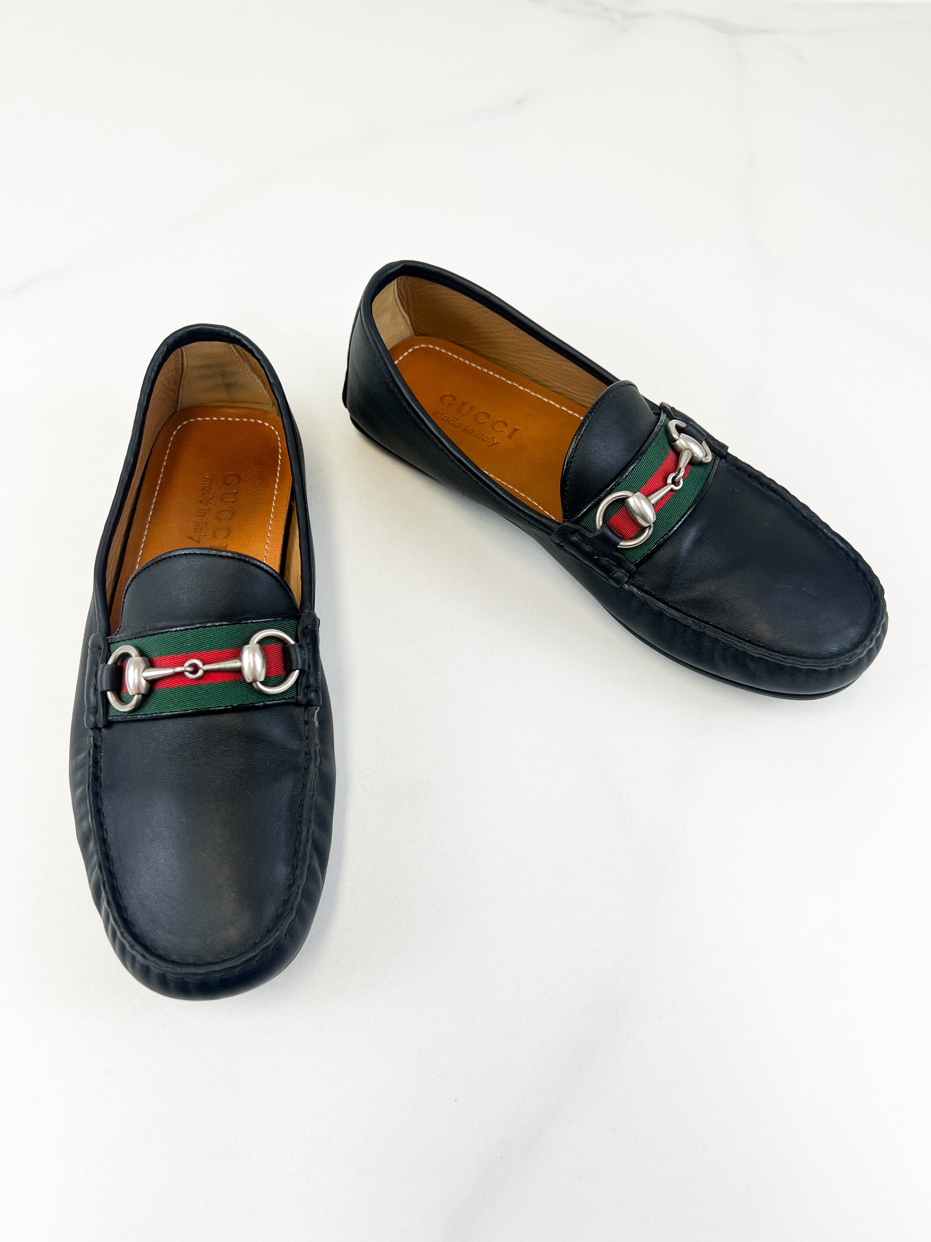 Gucci Mens Horsebit Signature Leather Loafers Size 6.5