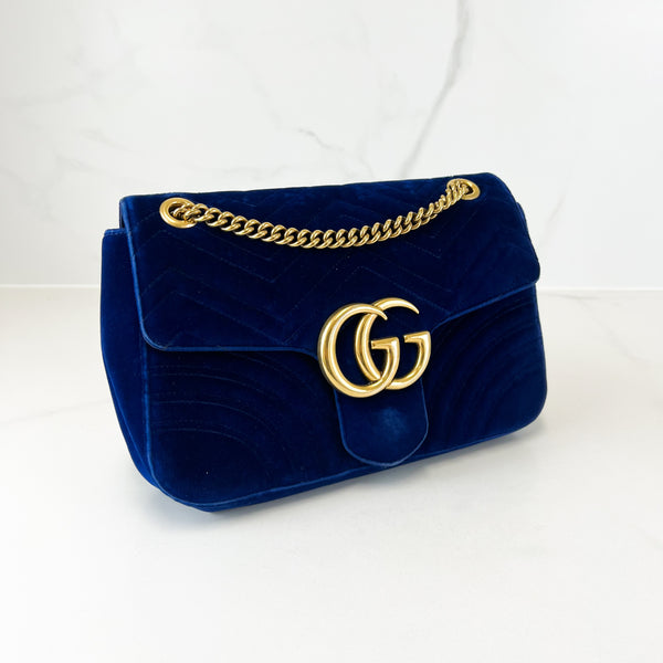 Gucci GG Marmont Matelasse Medium Velvet Flap Shoulder Bag