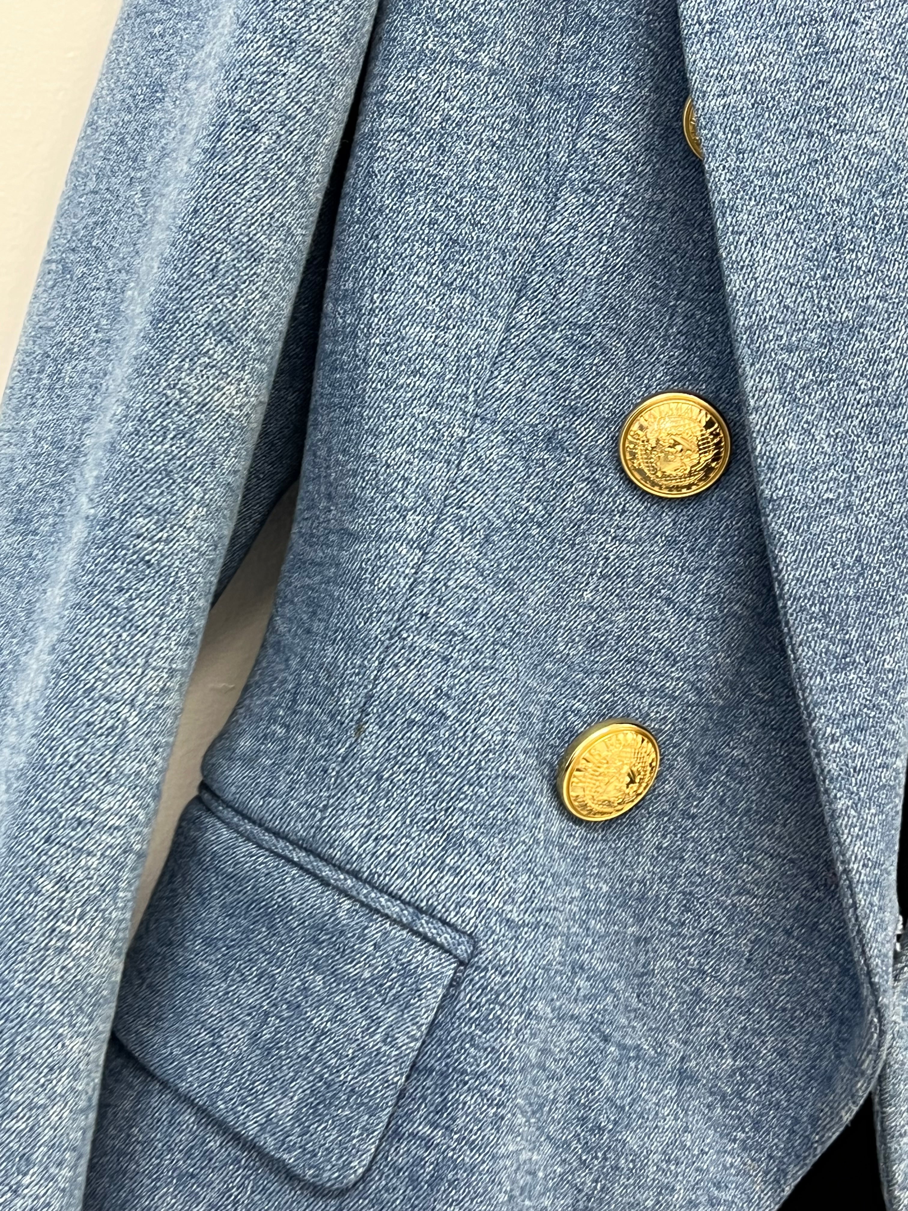 Balmain Blazer with Gold Buttons in Denim Size 36 (8)