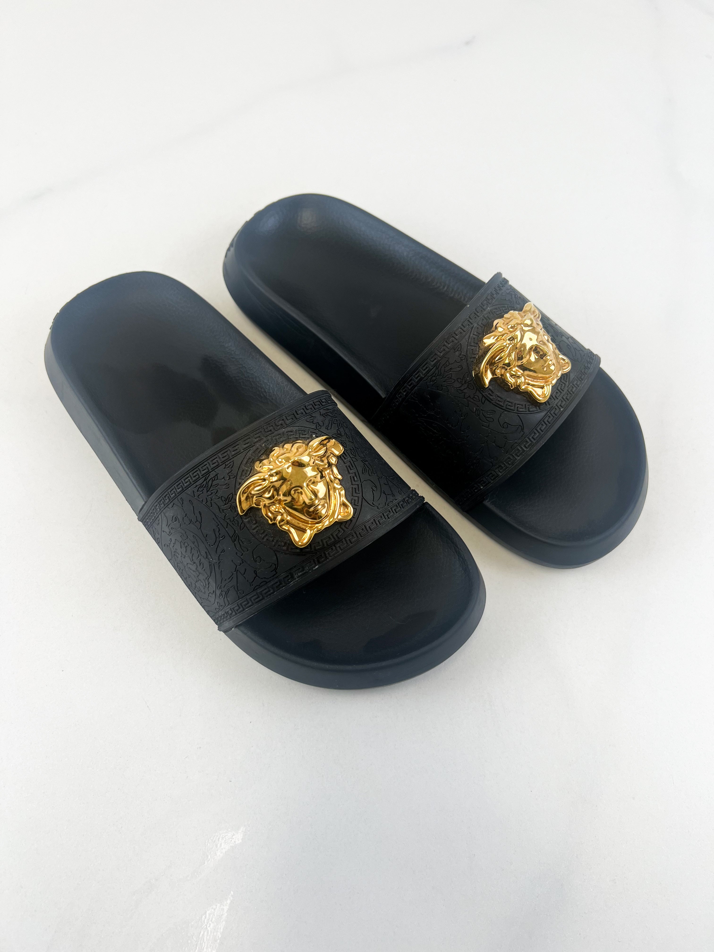 Versace Palazzo Black Medusa Pool Slides Size 38