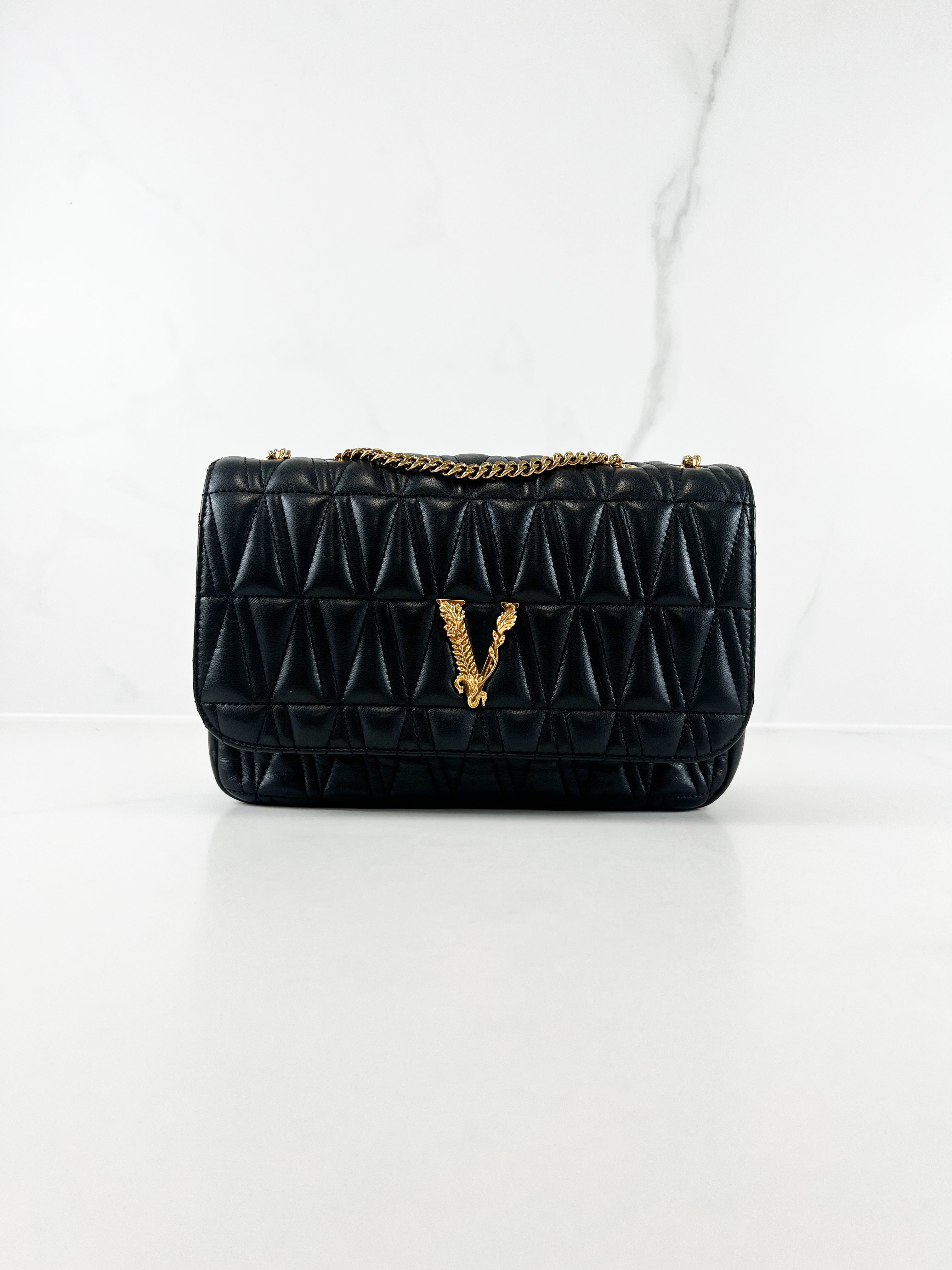 Versace Black Virtus Shoulder Bag with GHW