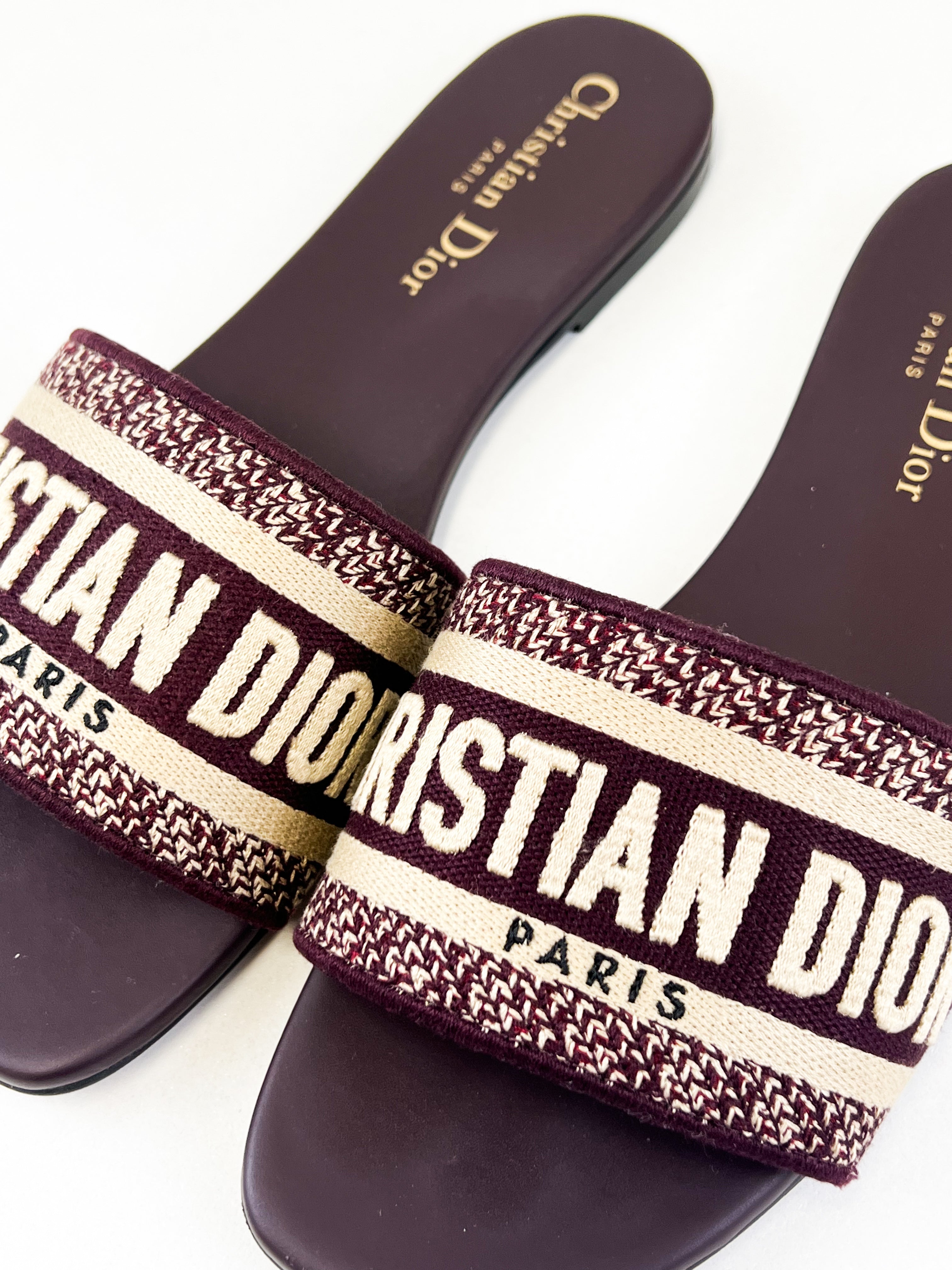 Christian Dior Burgundy Dway Slides Size 36
