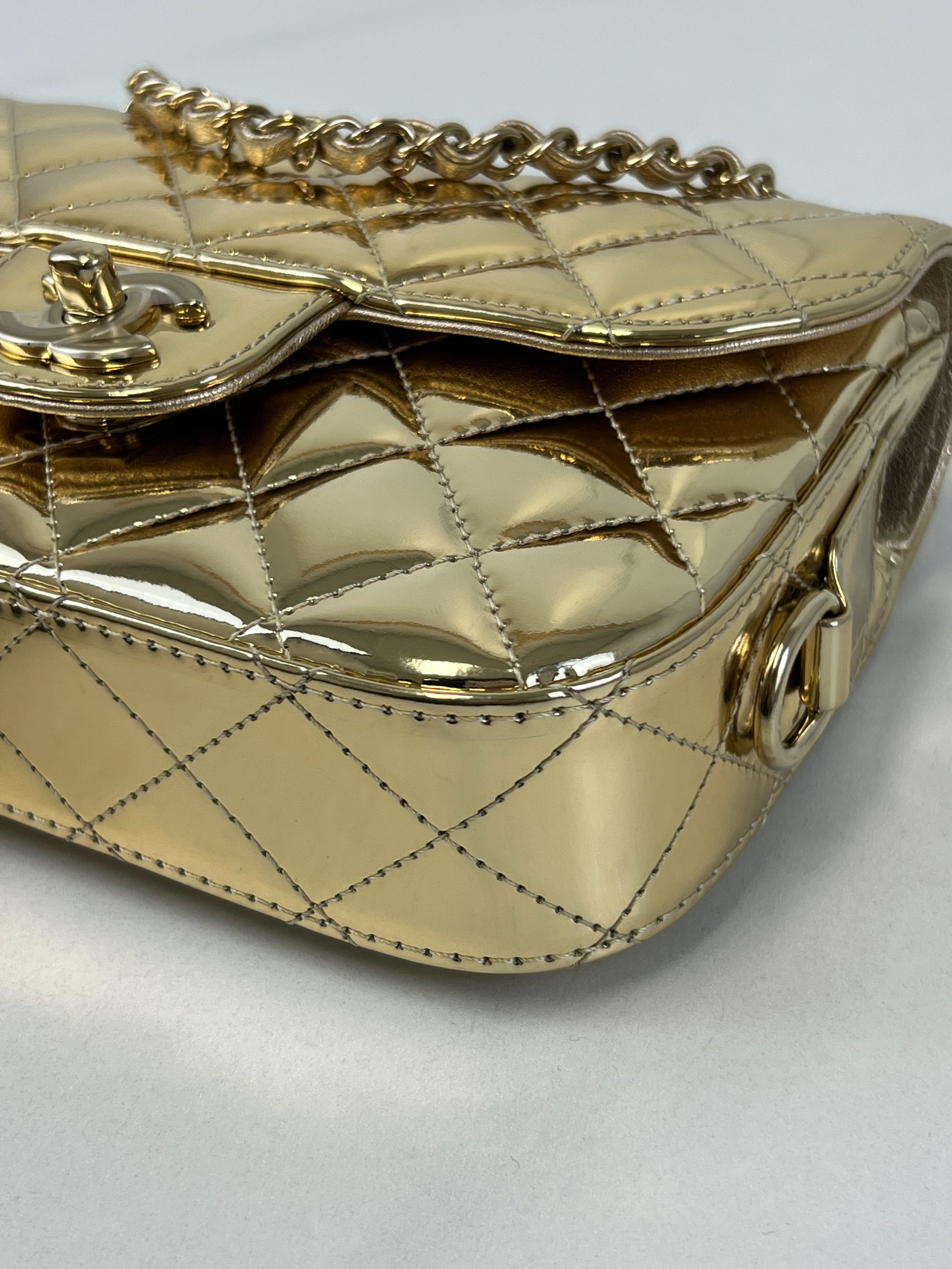Chanel Patent Mini Square in Gold with GHW