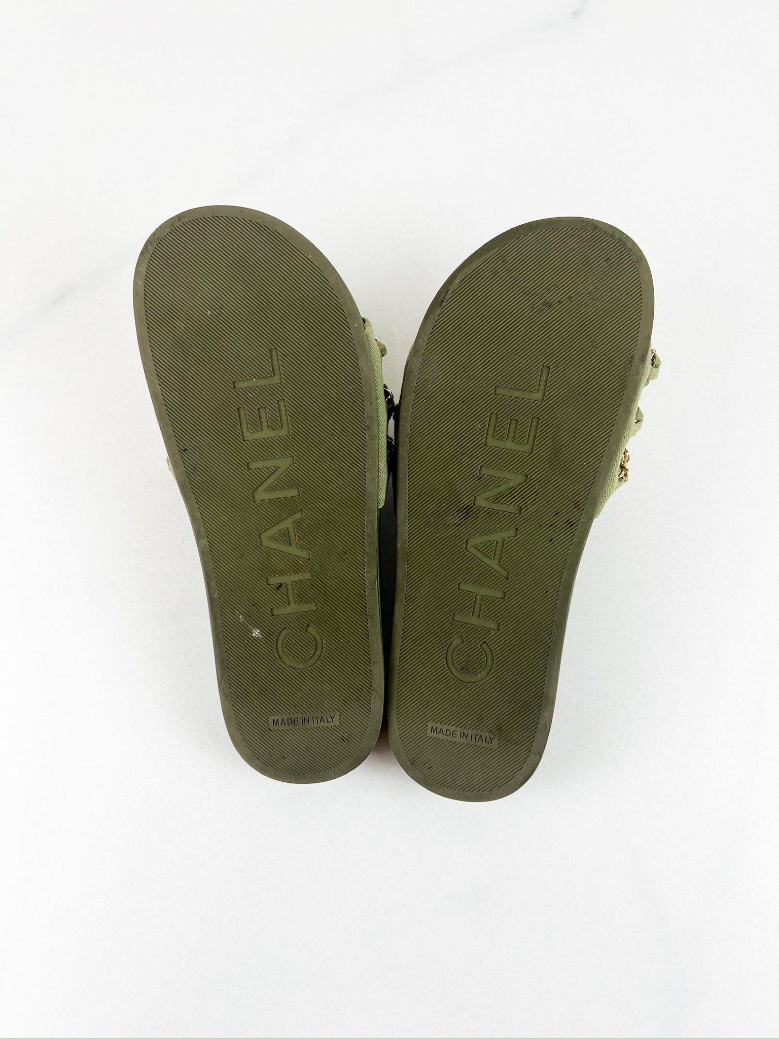 Chanel Khaki Tropiconic Chain Slides Size 37