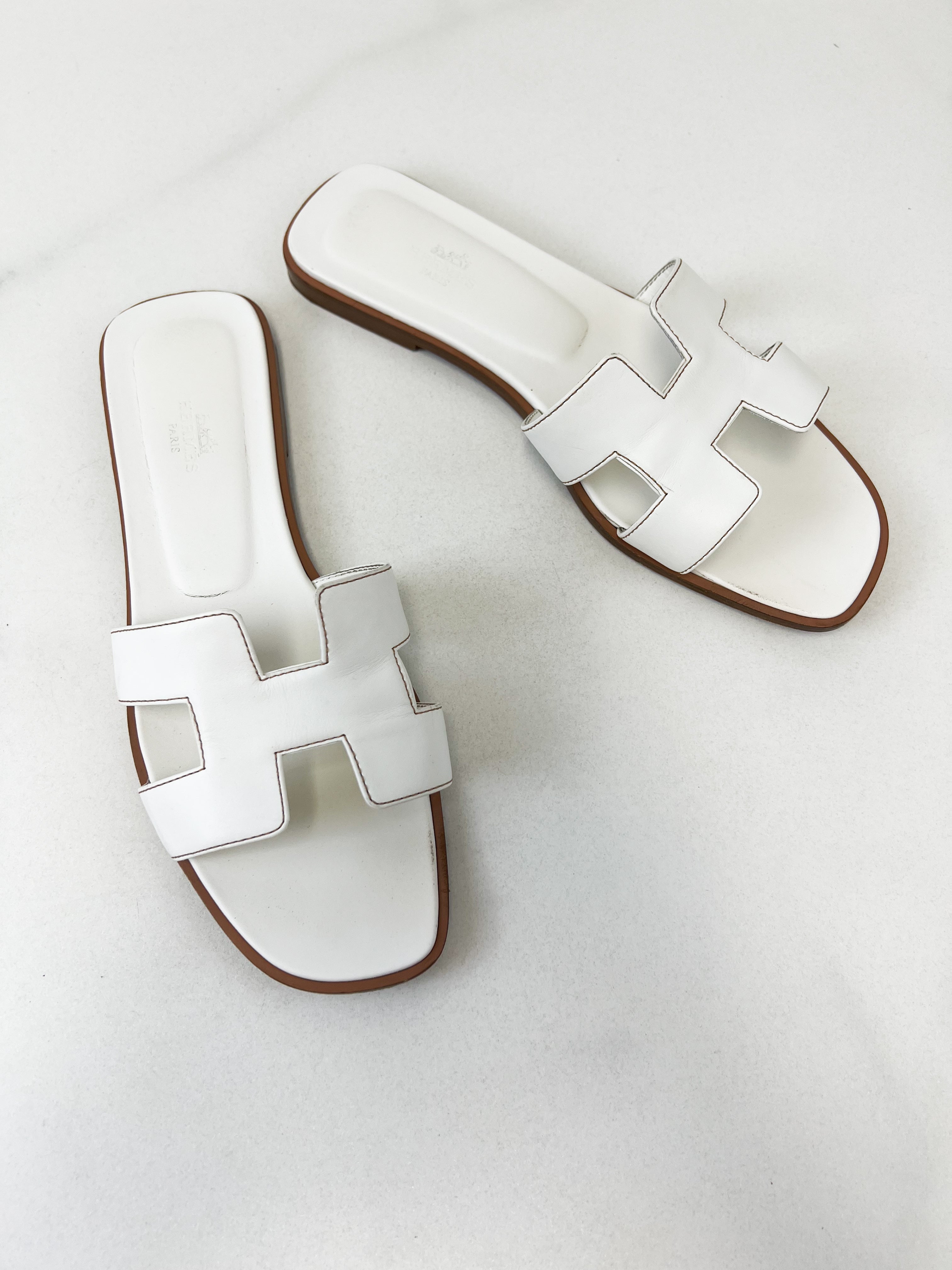 Hermes Oran Sandals in White Size 40