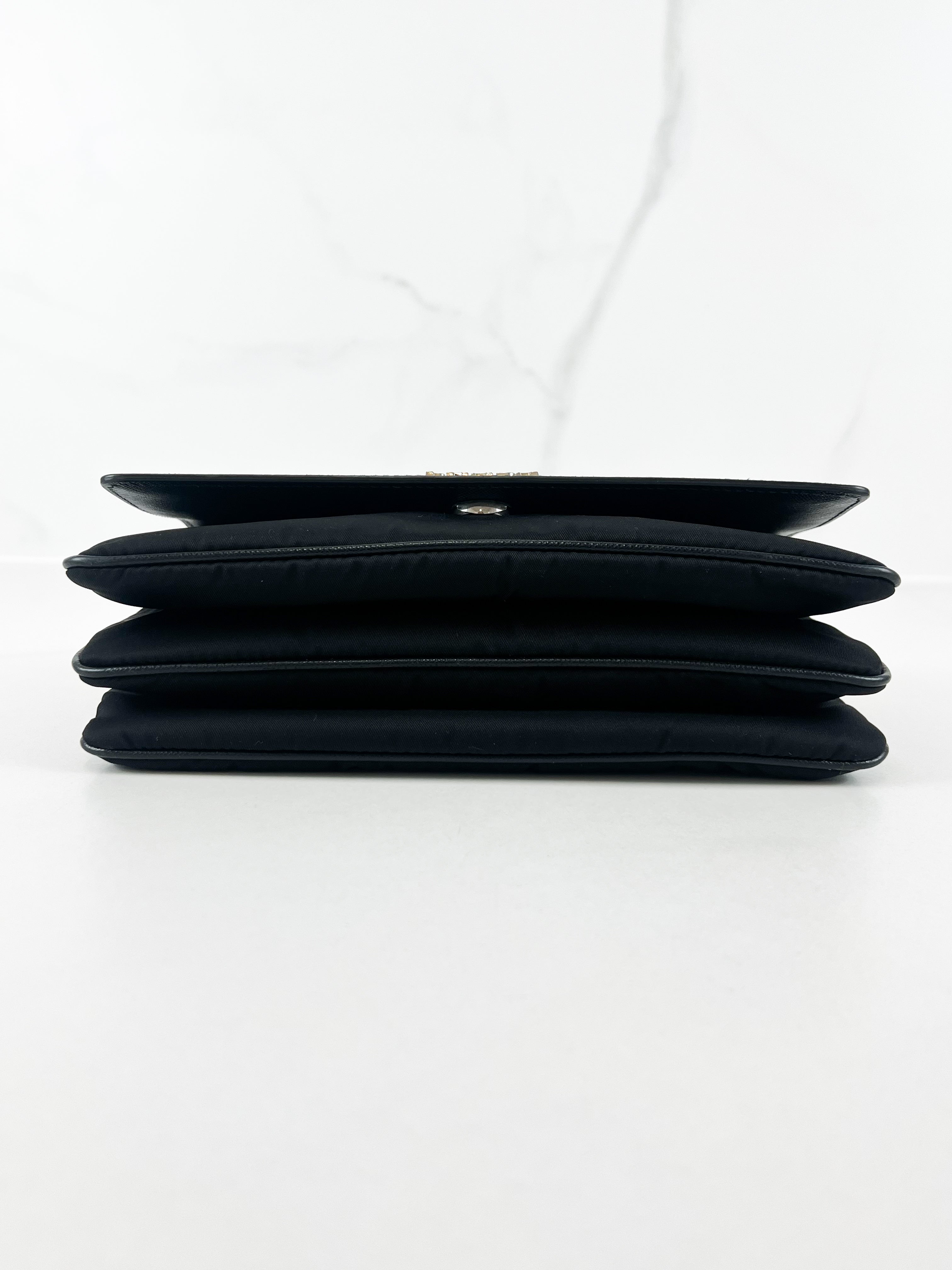 Prada Black Saffiano Leather/ Nylon Medium Chain Shoulder Bag