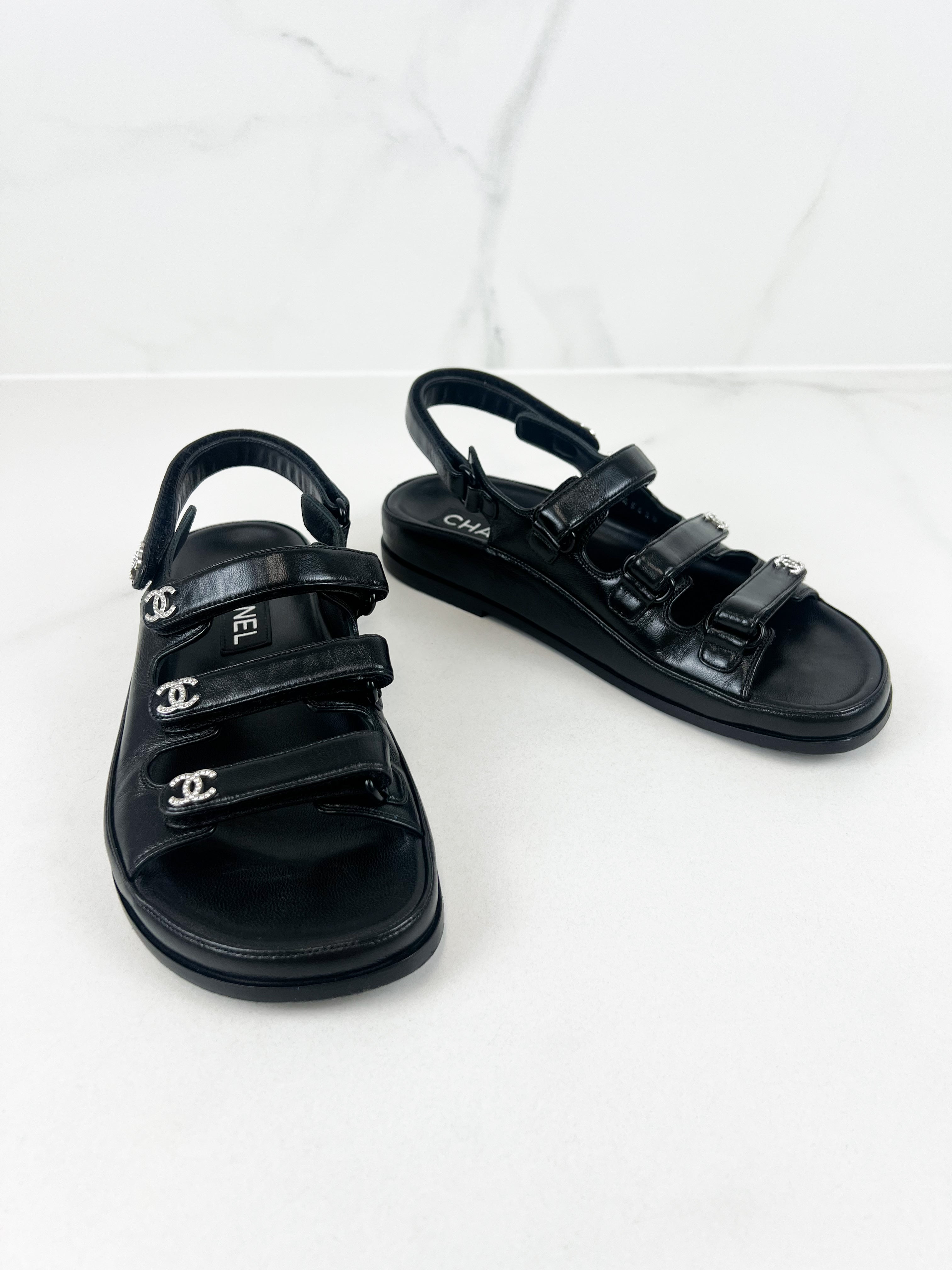 Chanel Black Leather Dad Sandal Size 35.5C