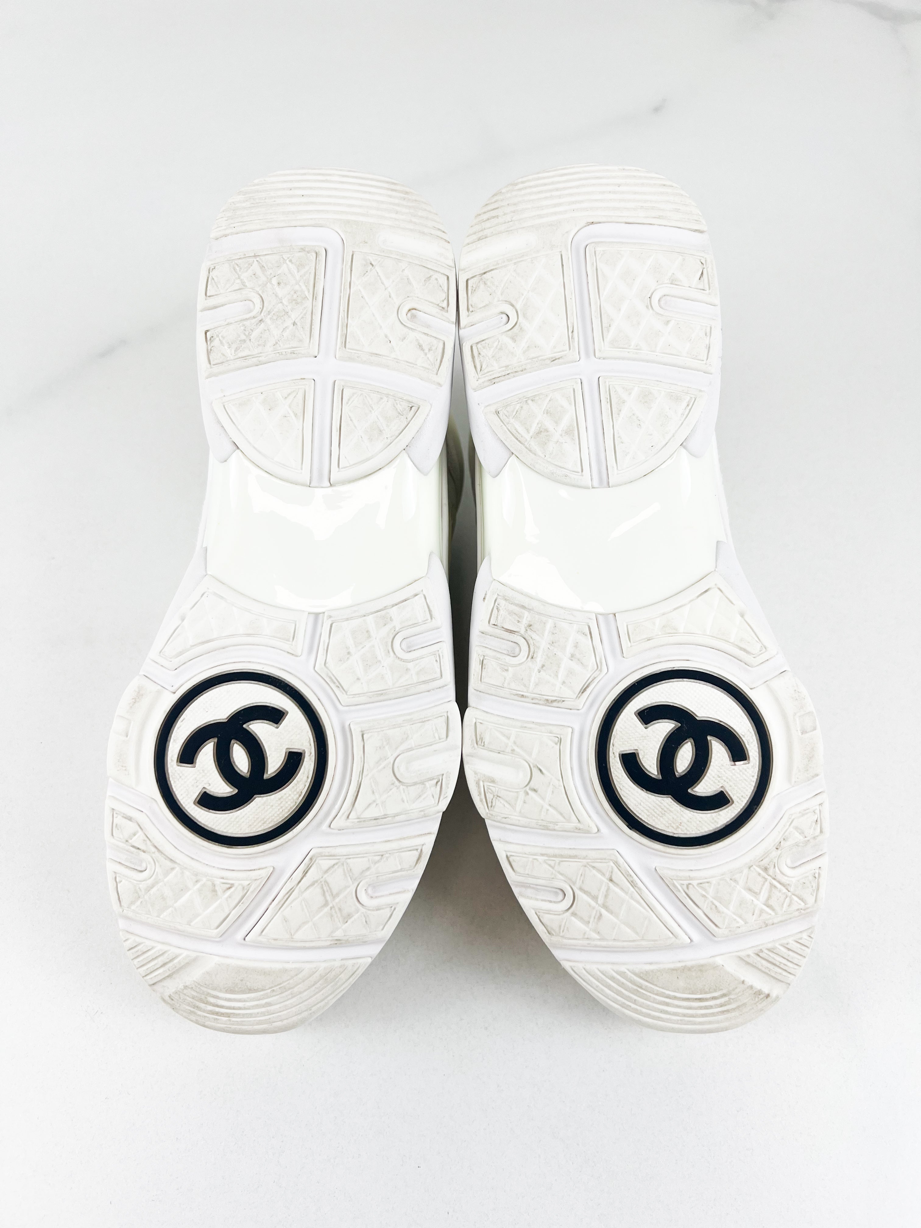 Chanel CC White Reflective Sneakers in Size 39.5
