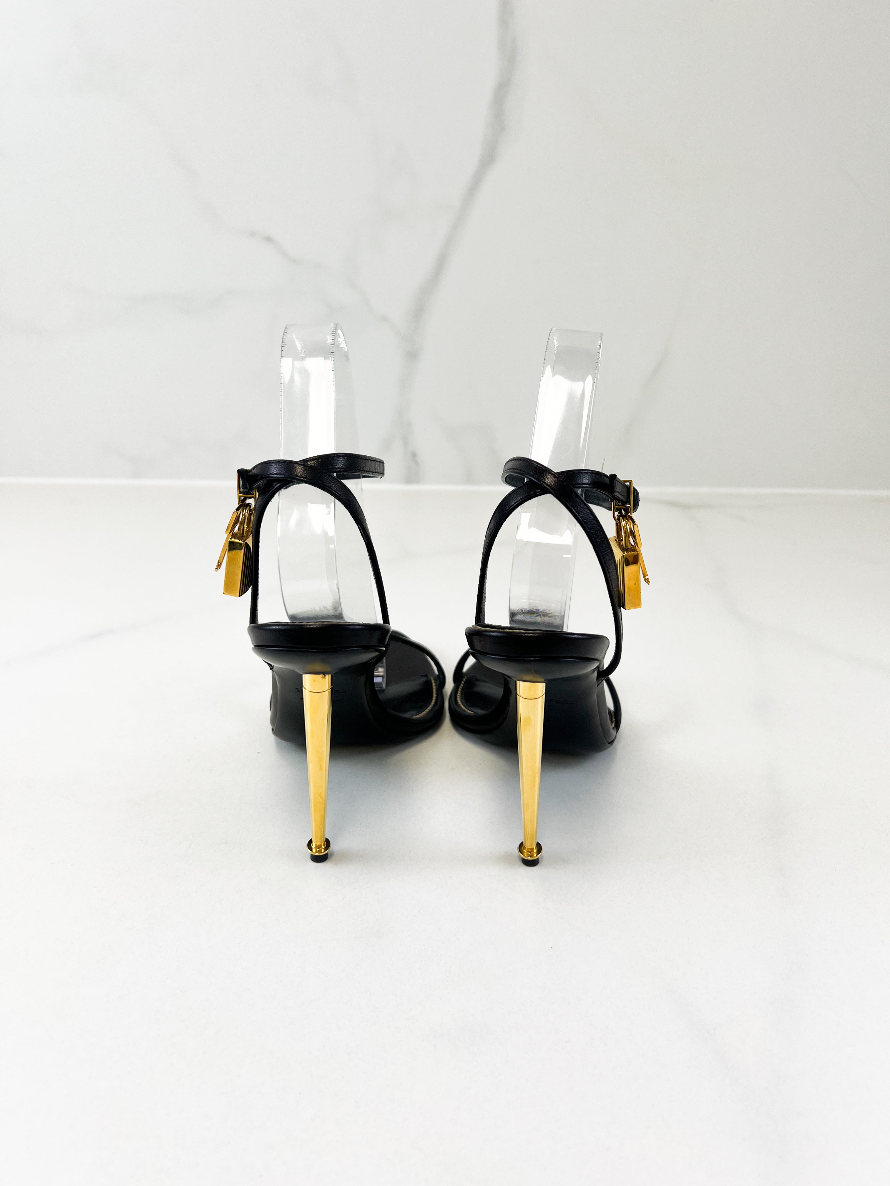 Tom Ford Leather Black Padlock Sandal Size 38
