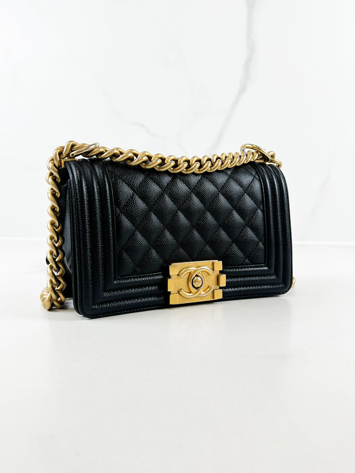 Chanel Small Quilted Caviar Boy Bag with Gold Hardware