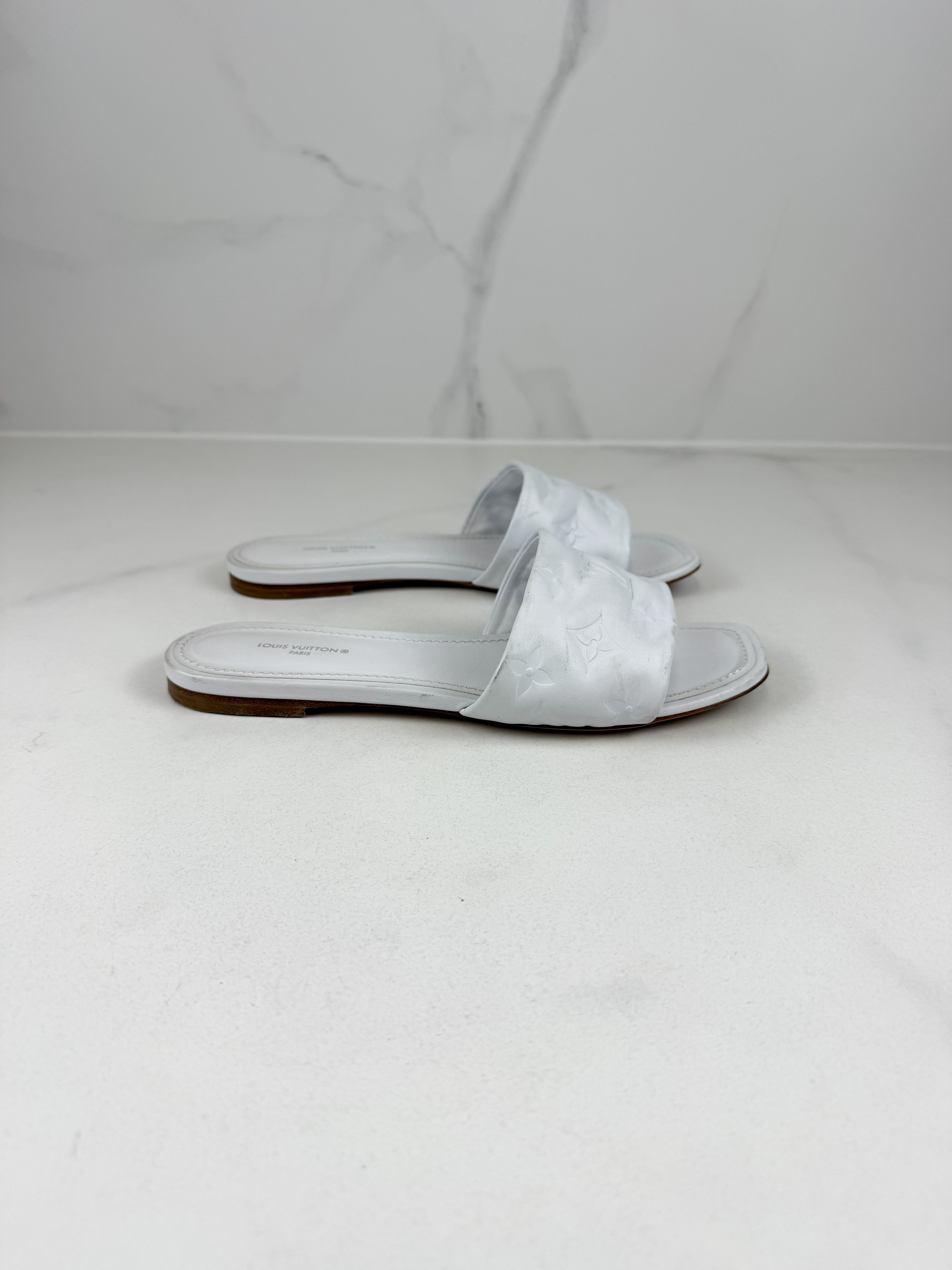 Louis Vuitton White Revival Flat Mule Size 37.5