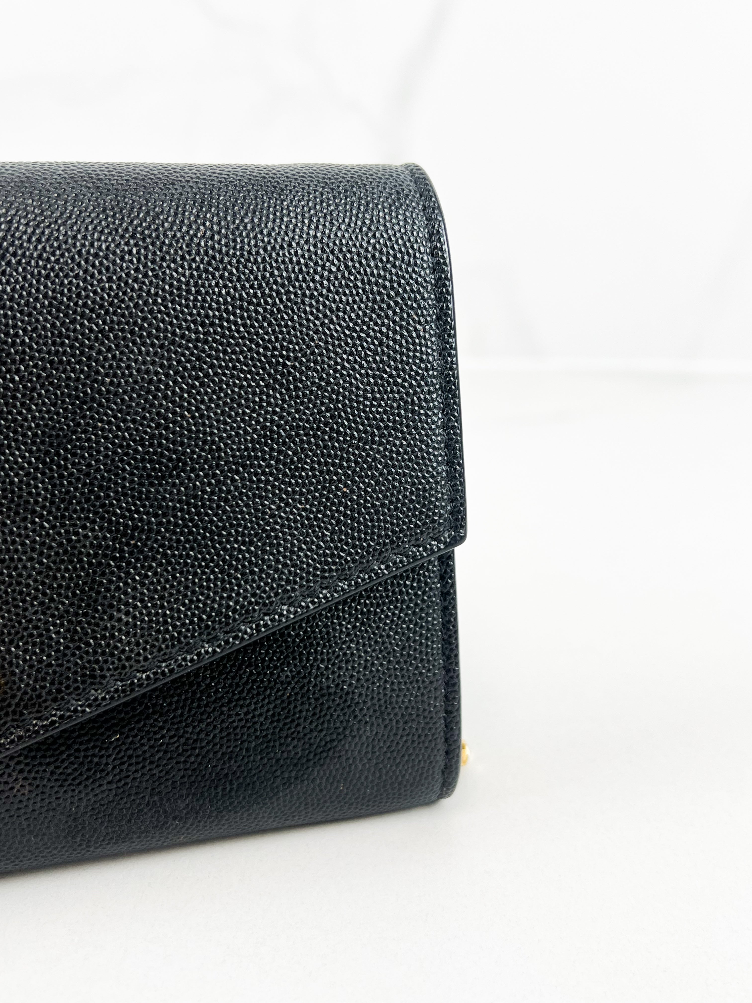 Saint Laurent Black Grained Leather Envelope Wallet on Chain with GHW