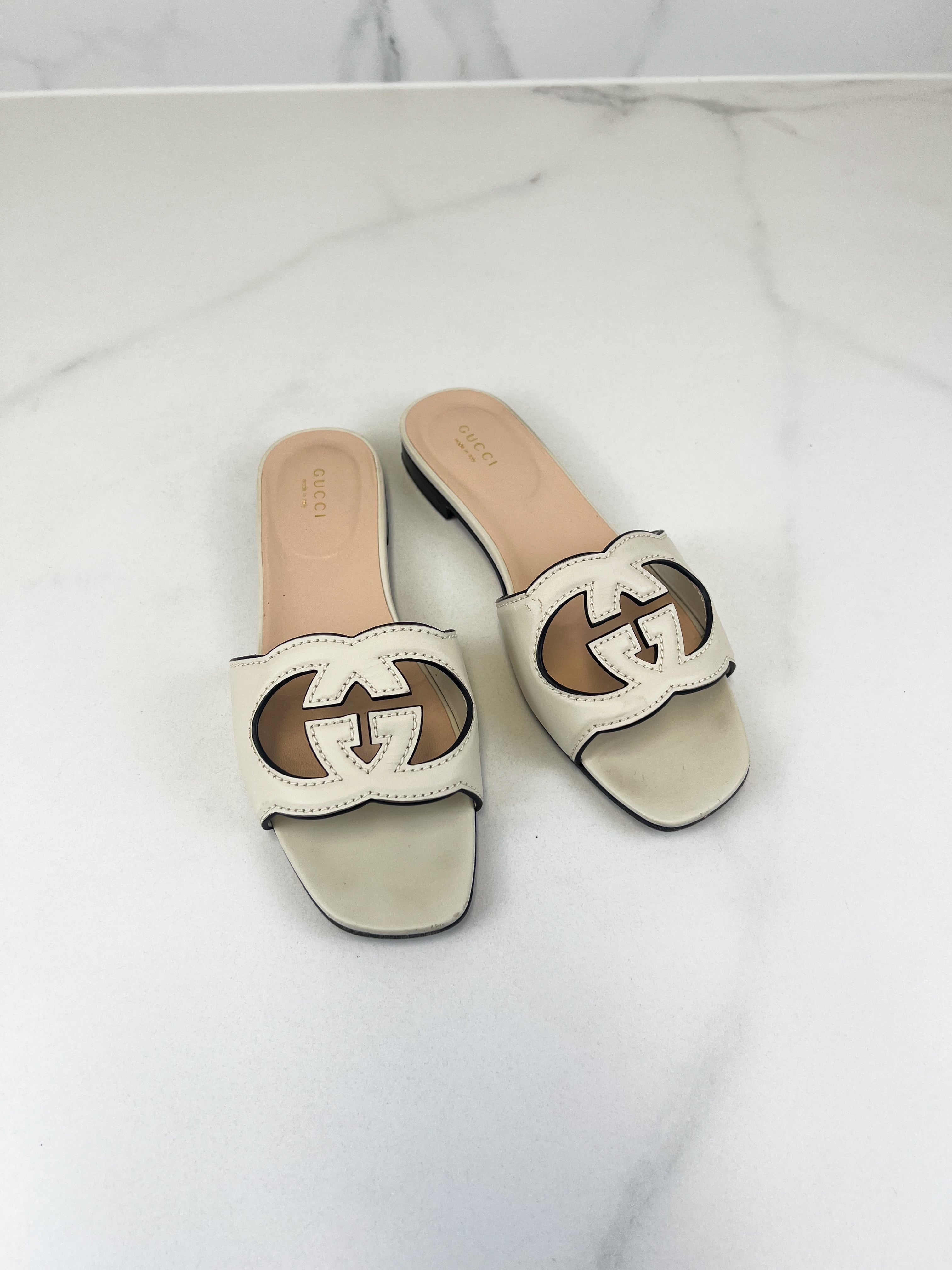 Gucci Interlocking G Cut Out Sandals Size 38.5